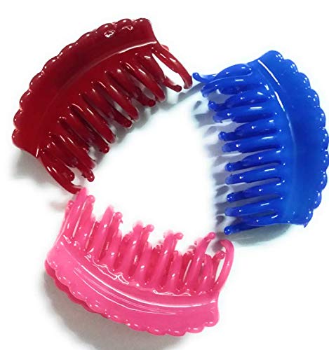 Trendy Unbreakable Plastic Hair Clips for Women & Girls - Set of 3 Hair Claws in Assorted Colors - Perfect for School, Work, and Everyday Hairstyling