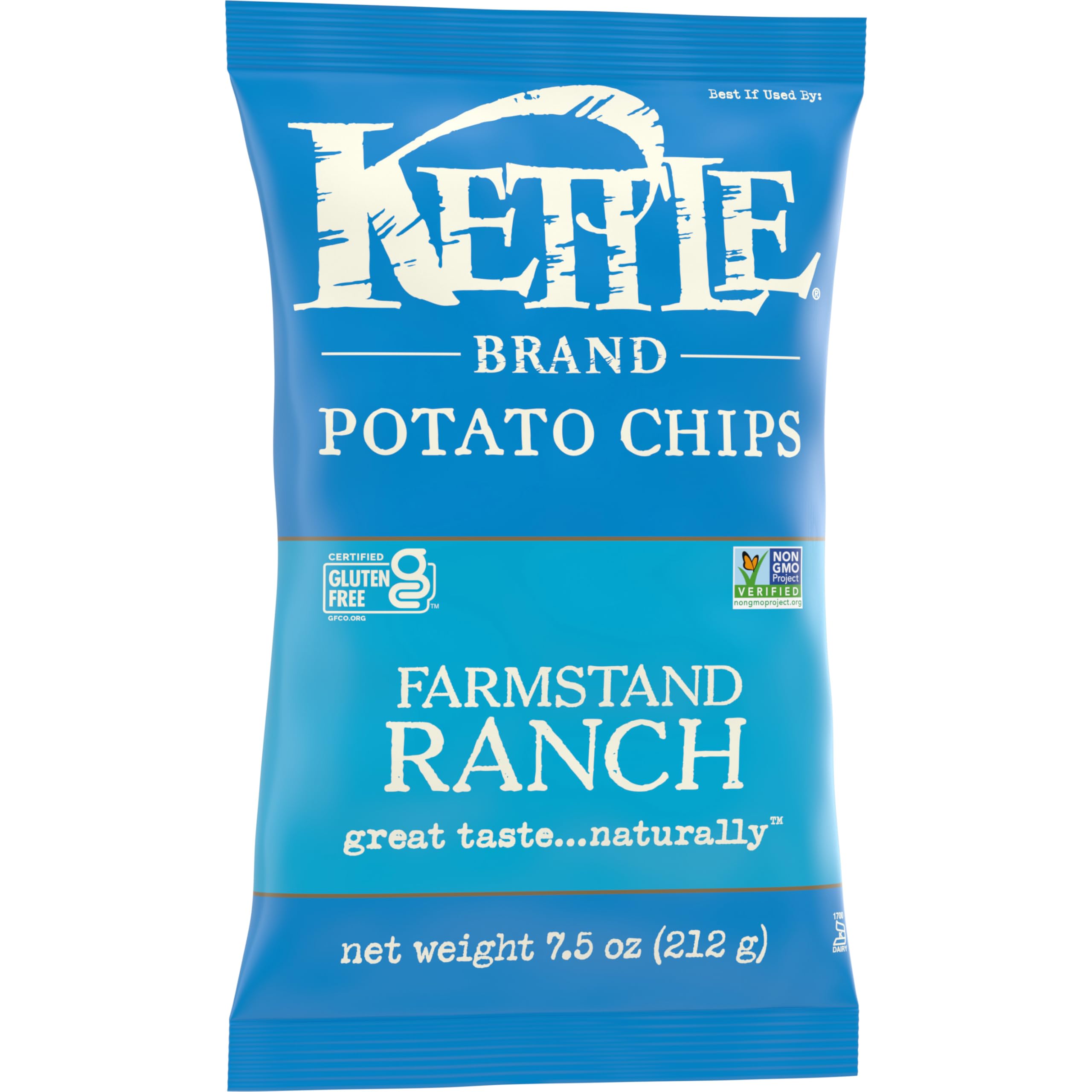 Kettle Brand Farmstand Ranch Kettle Cooked Potato Chips - 7.5 Oz Bag | Crunchy Snack for Parties, Picnics & Movie Nights