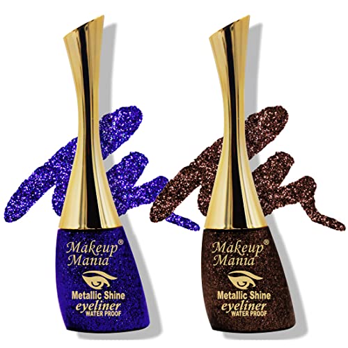 Metallic Shine Glitter Eyeliner - Indigo Blue & Brown (Shade 04-12) | Long-Lasting Waterproof Makeup for Parties, Halloween & Special Occasions