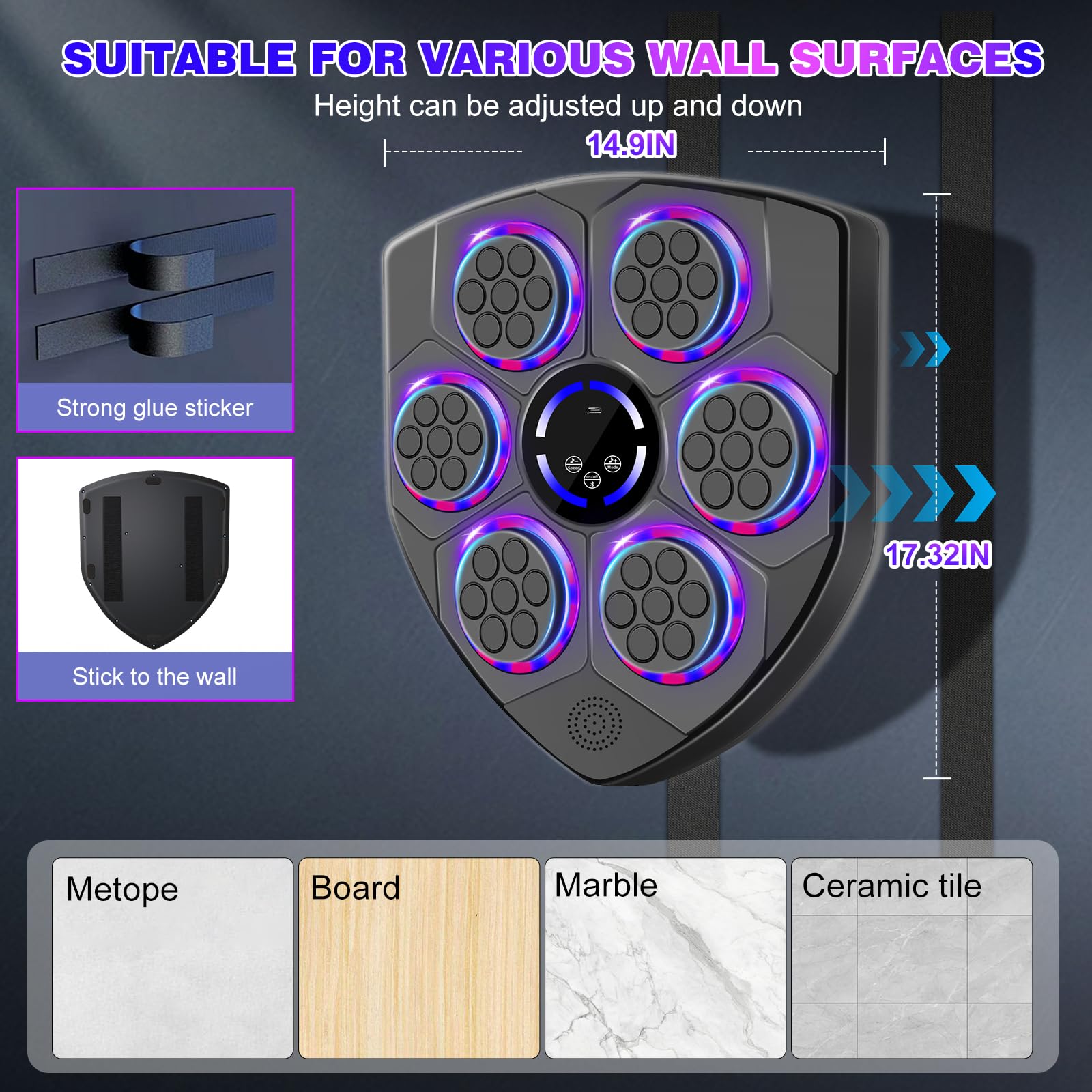 Music Boxing Machine for Kids, Teens & Adults - Boxing Trainer Equipment with Gloves | Wall-Mounted LED Electronic Focus Training for Home, Office & Gym | Perfect for Fitness, Stress Relief & Cardio Workouts
