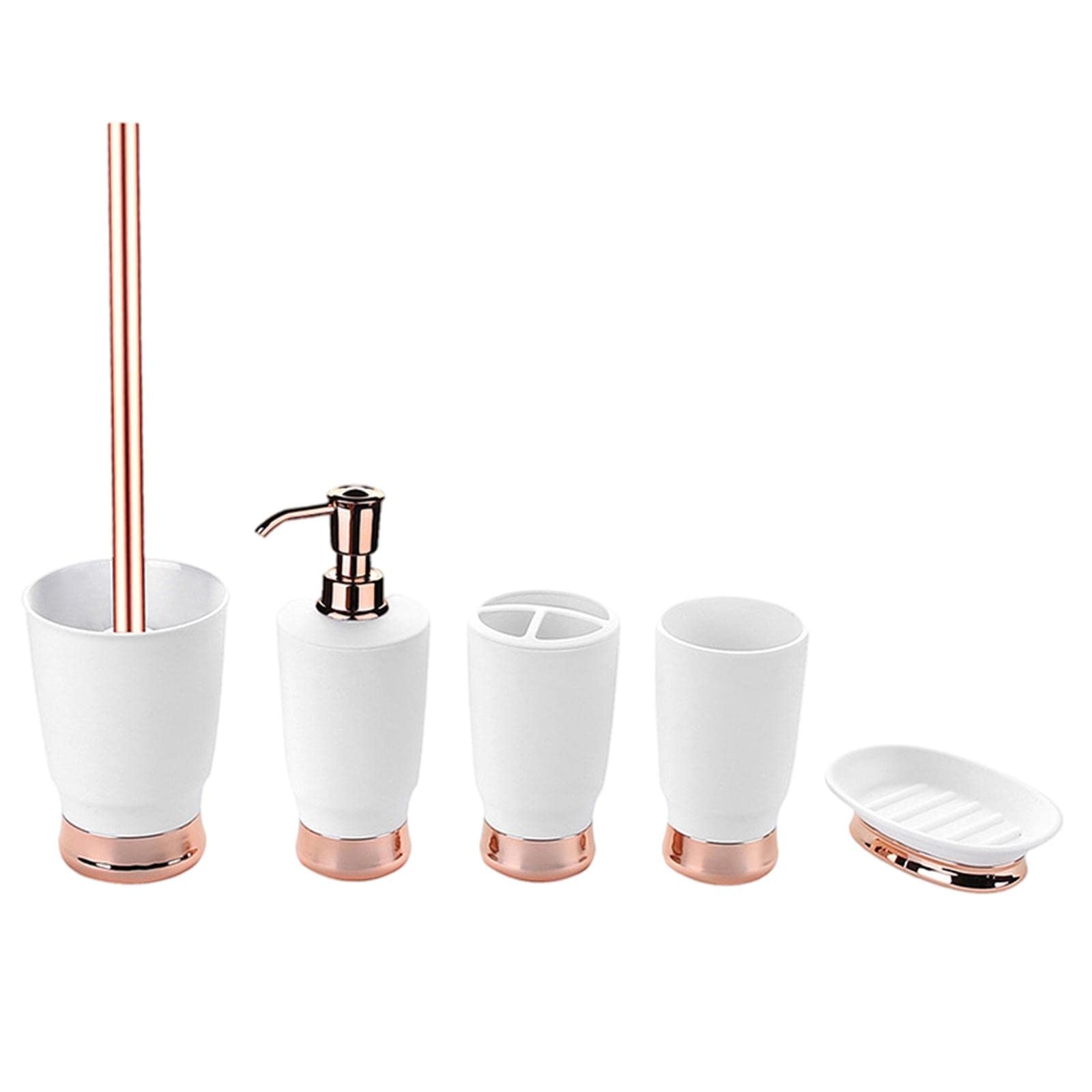 5Pcs Luxury Bathroom Accessories Set - Nordic Style Toilet Brush, Soap Dispenser, Toothbrush Holder & Shower Gel Bottle in White | Modern Vanity Decor for Home & Hotel Bathrooms