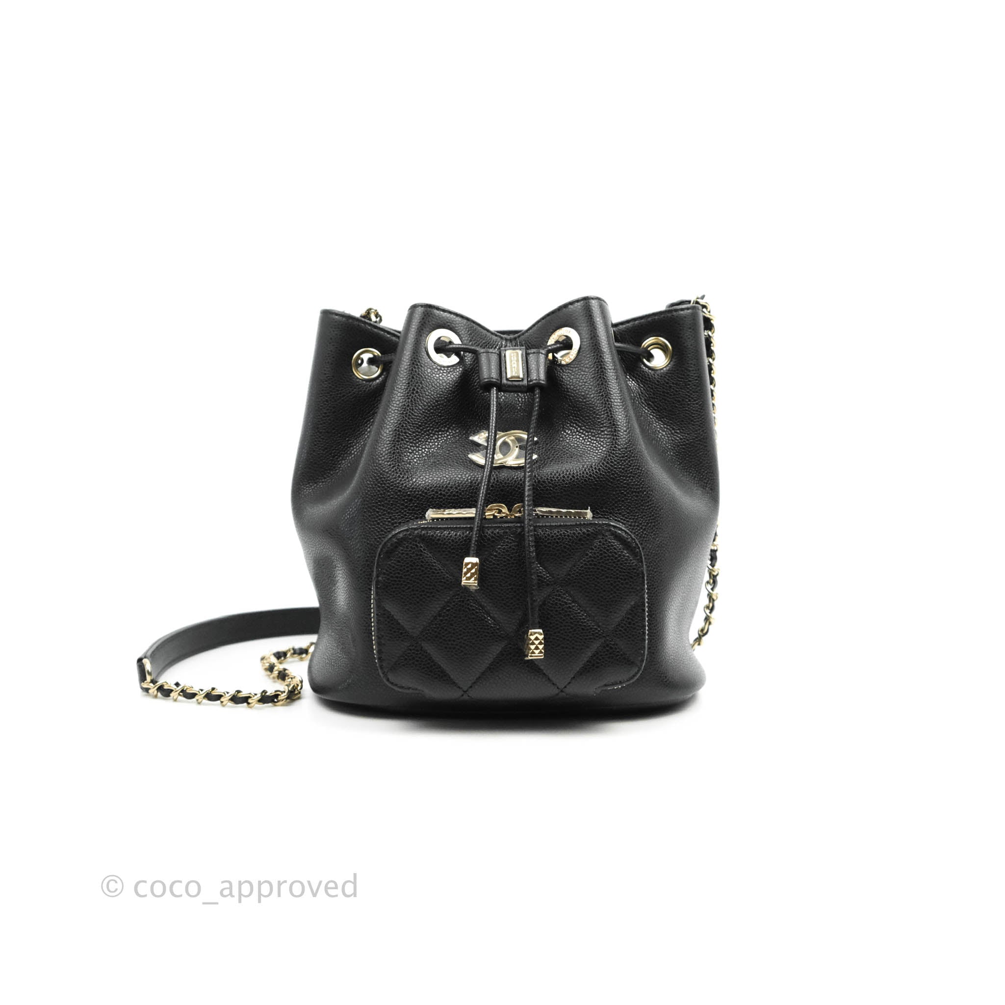 Chanel Business Affinity Drawstring Bucket Bag - Black Caviar Leather with Gold Hardware (21P Collection) | Luxury Crossbody Handbag for Work, Travel & Everyday Use