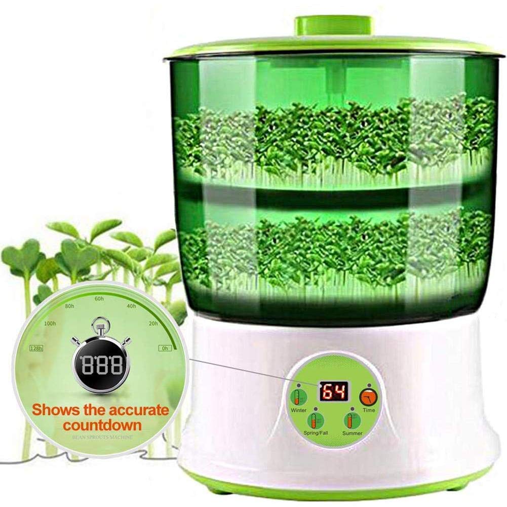 Automatic Bean Sprouts Maker with LED Display & Timer - 2-Tier Large Capacity Sprouter for Seeds, Grains, and Cereals - Perfect for Home Gardening, Healthy Eating, and Organic Farming