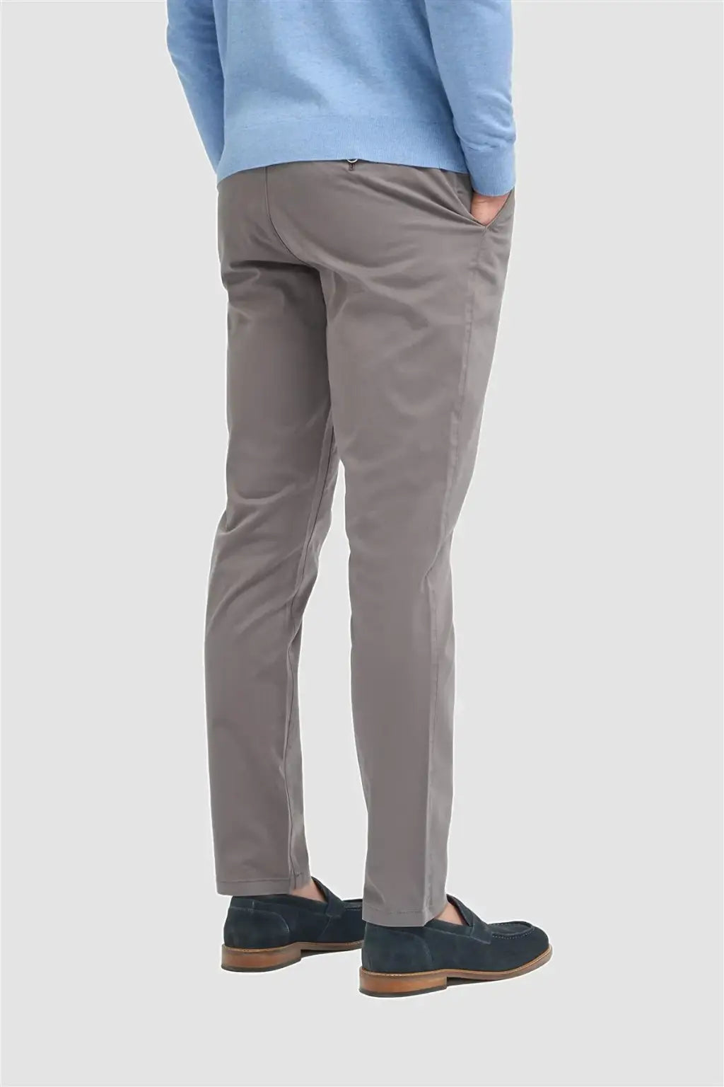 Cavani Hudson Grey Satin Soft Stretch Fit Chinos for Men - Comfortable Slim Fit Dress Pants for Office, Business Casual & Travel