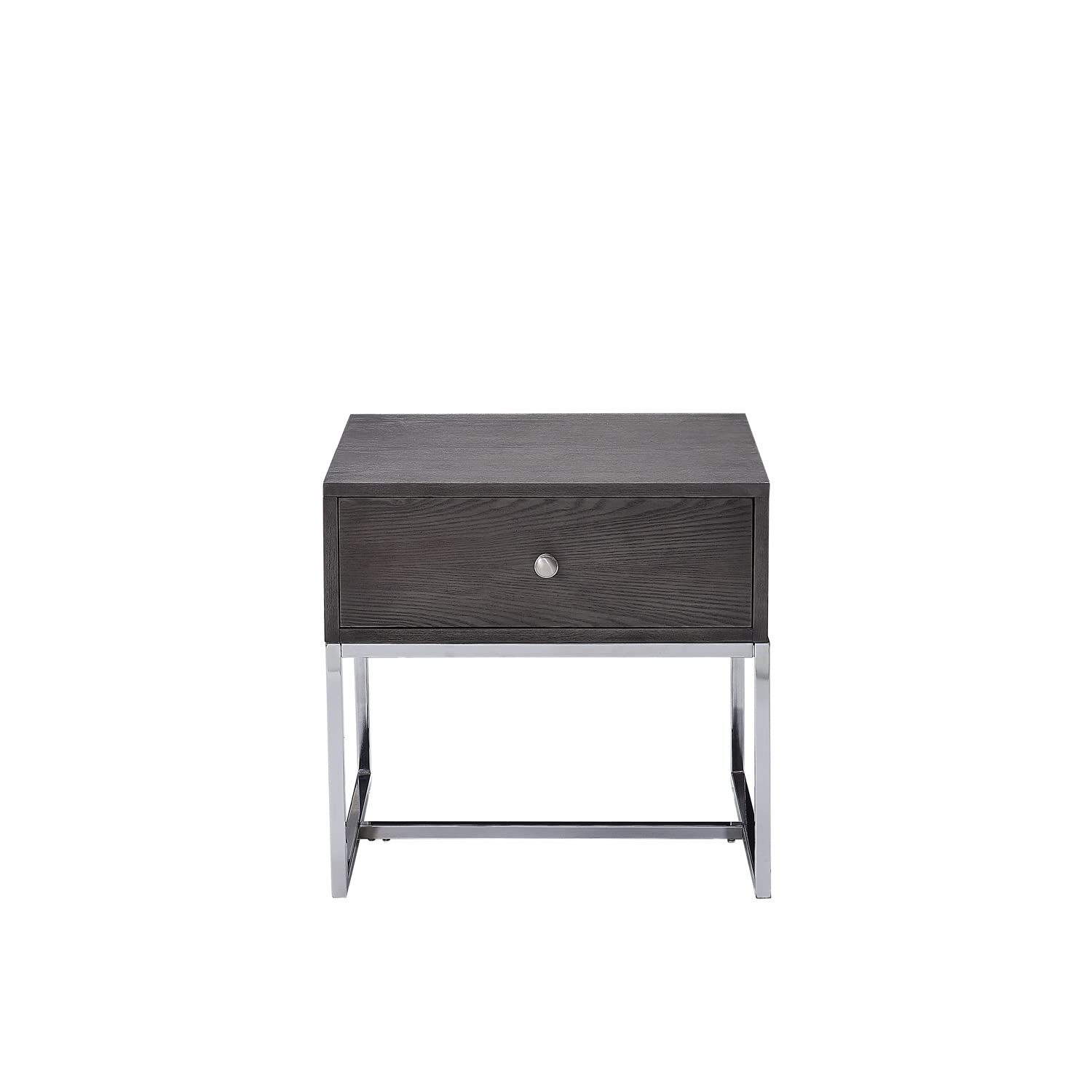 Benjara Modern Wooden End Table with Tubular Metal Base & Spacious Storage Drawer - Gray & Silver Finish - Perfect for Living Room, Bedroom or Office Side Table