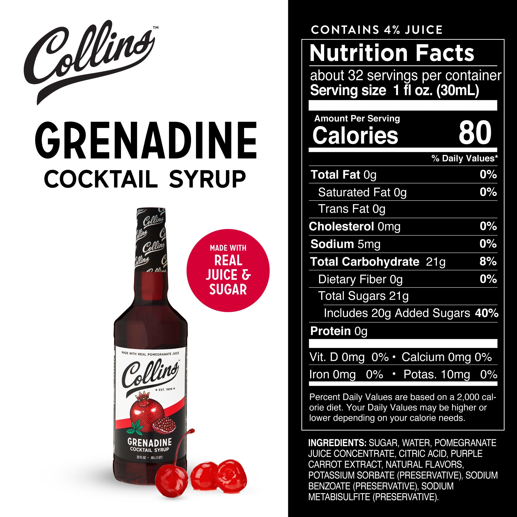 Premium Grenadine Cocktail Syrup 32 oz - Pomegranate Flavor for Mocktails, Shirley Temples & Cocktail Mixing - Perfect for Home Bars, Parties & Professional Bartenders