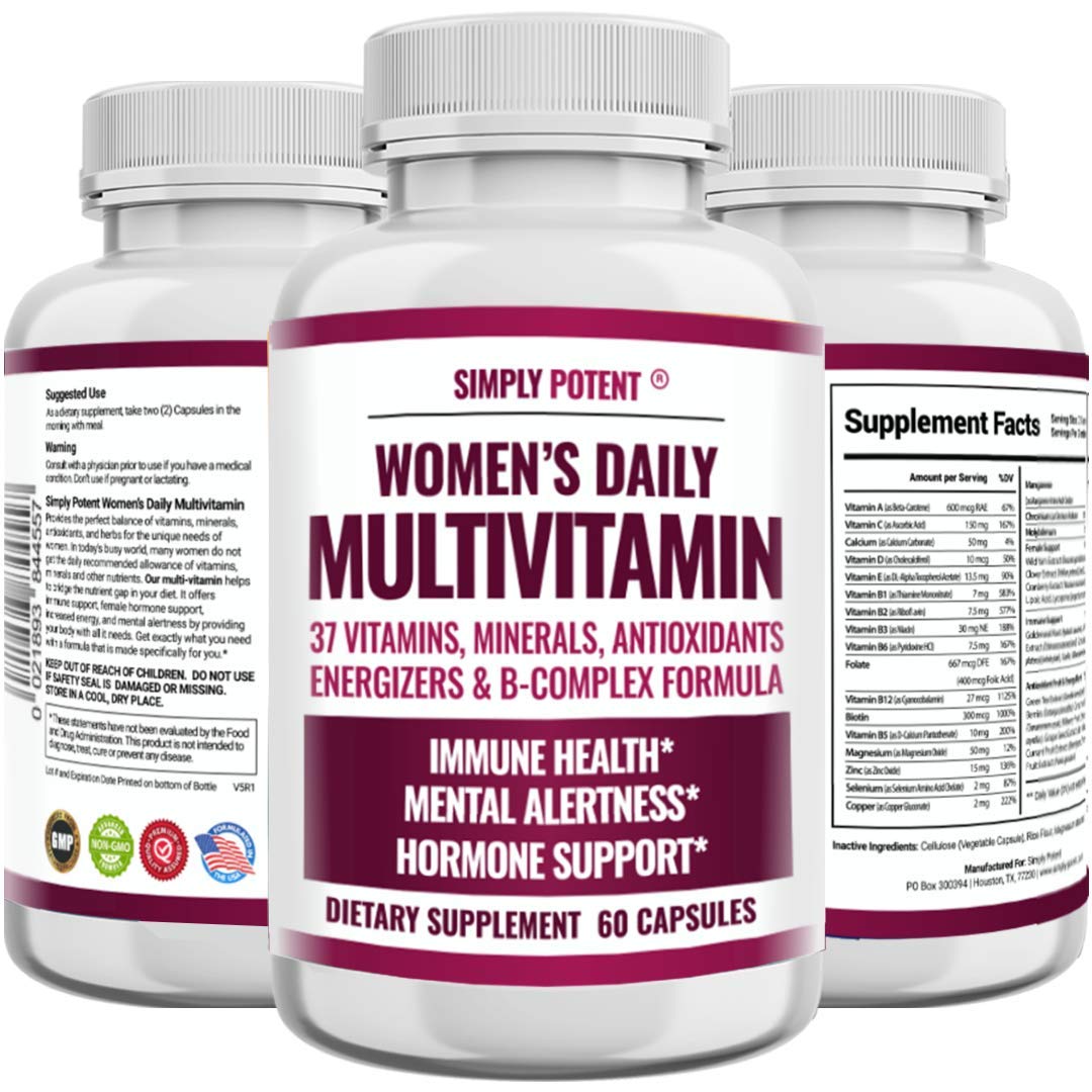 Women's Multivitamin with 37 Essential Vitamins & Minerals - A, C, D, E, Biotin, B12, Folate, Zinc, Magnesium & Calcium - Hair, Skin & Nails Support - Energy Boost & Immune System Defense - Hormone Balance - Green Tea Extract - 60 Capsules - Daily Supplement for Active Women & Wellness Enthusiasts