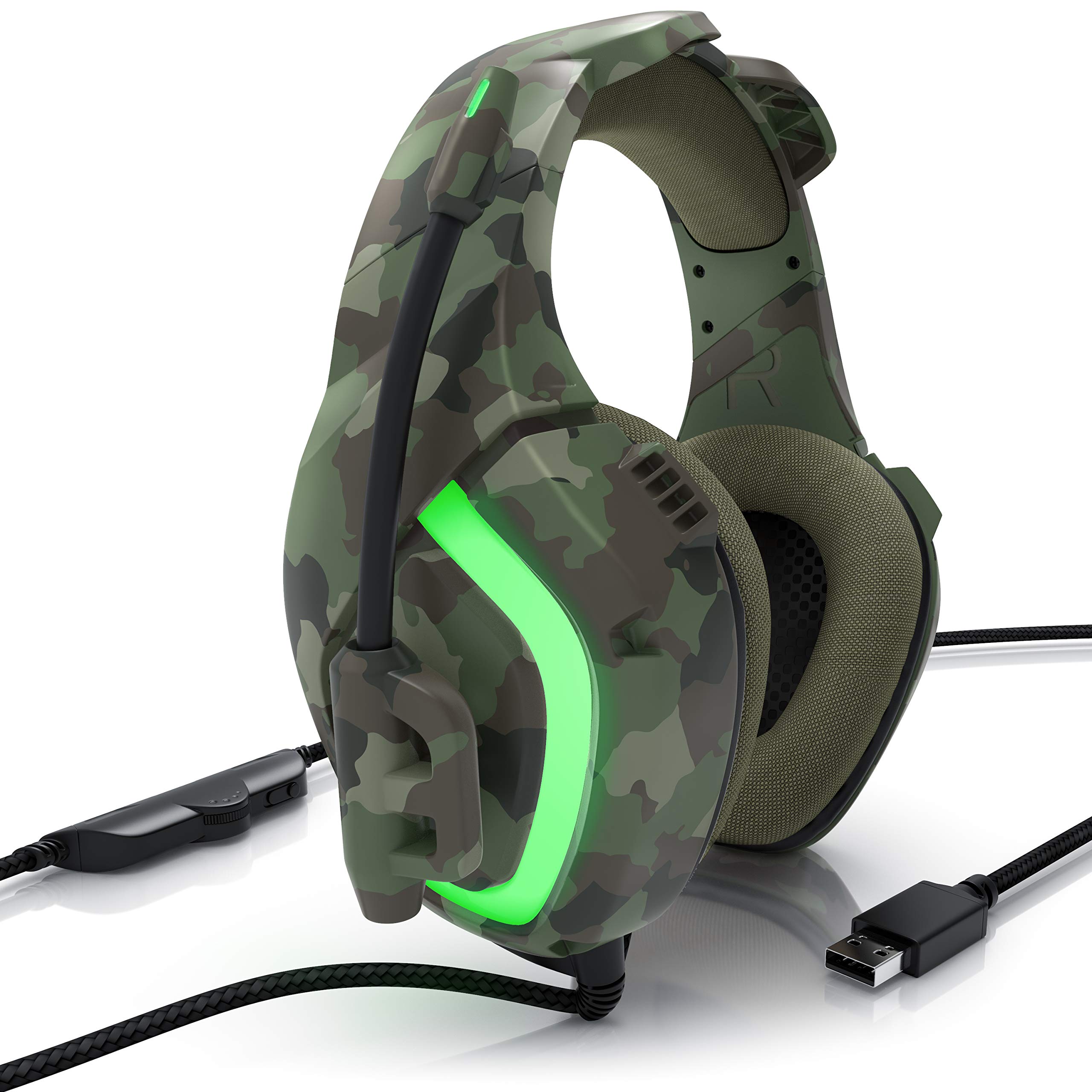 CSL Wired Gaming Headset with Microphone - Over-Ear Noise Cancelling Headphones, USB Plug & Play for PC, Laptop, PS5, Xbox - Perfect for FPS Games & Online Chat (Camouflage Design)