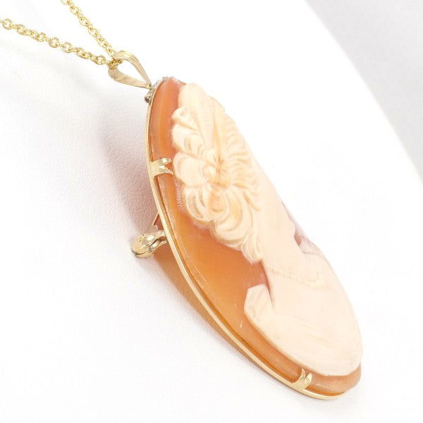 18K Yellow Gold Shell Cameo Pendant Necklace & Brooch Set - Vintage Two-Way Jewelry for Women, Perfect for Weddings, Parties & Special Occasions