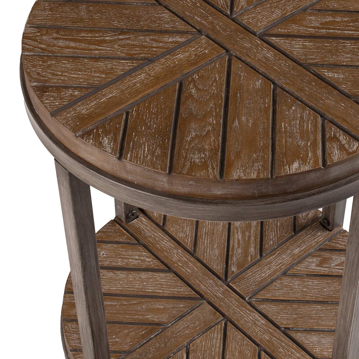 SEI Furniture Konya Urban Industrial Round End Table - White Limed Burnt Oak & Distressed Gray Finish | Modern Side Table for Living Room, Bedroom, or Office