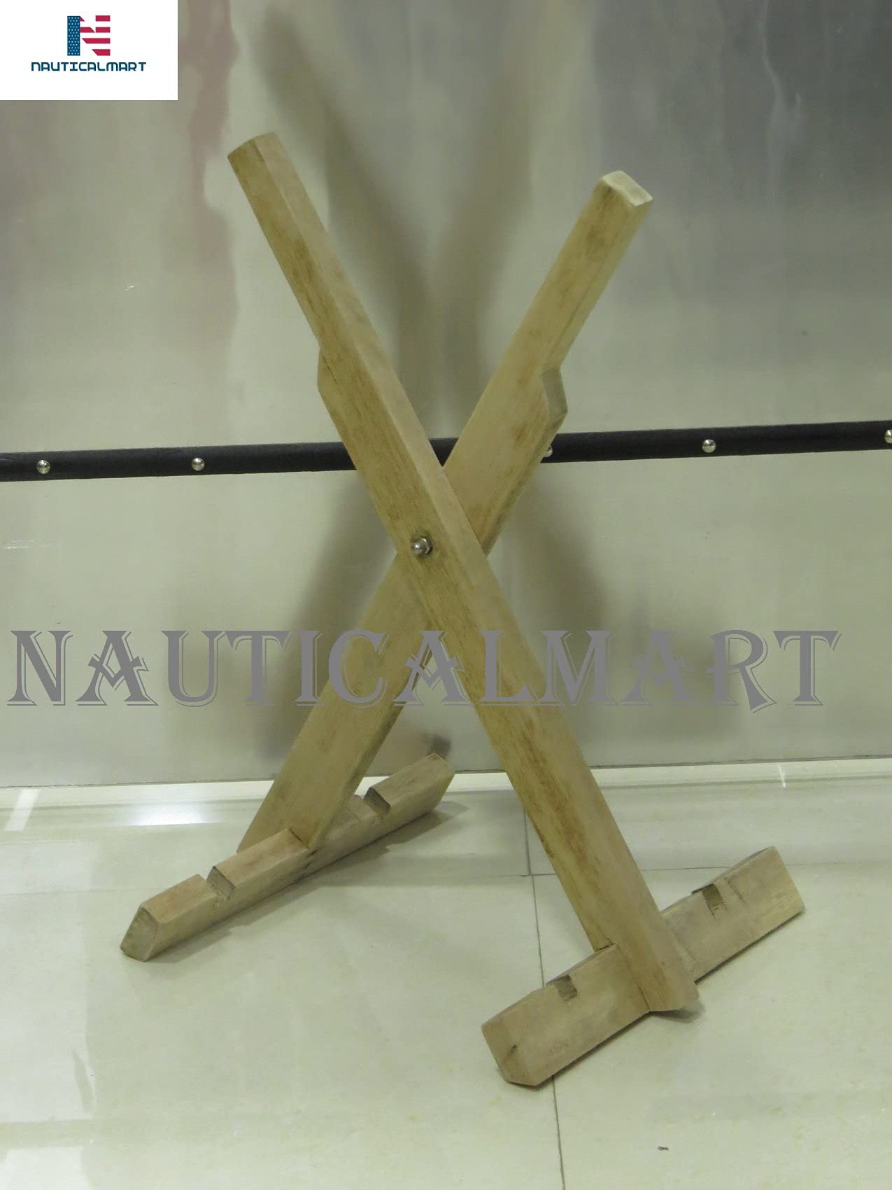NauticalMart Armor Shield Stand - Premium Wooden Display Stand for Swords, Knives & Collectibles - Perfect for Home Decor, Medieval Themed Rooms & Weapon Collections