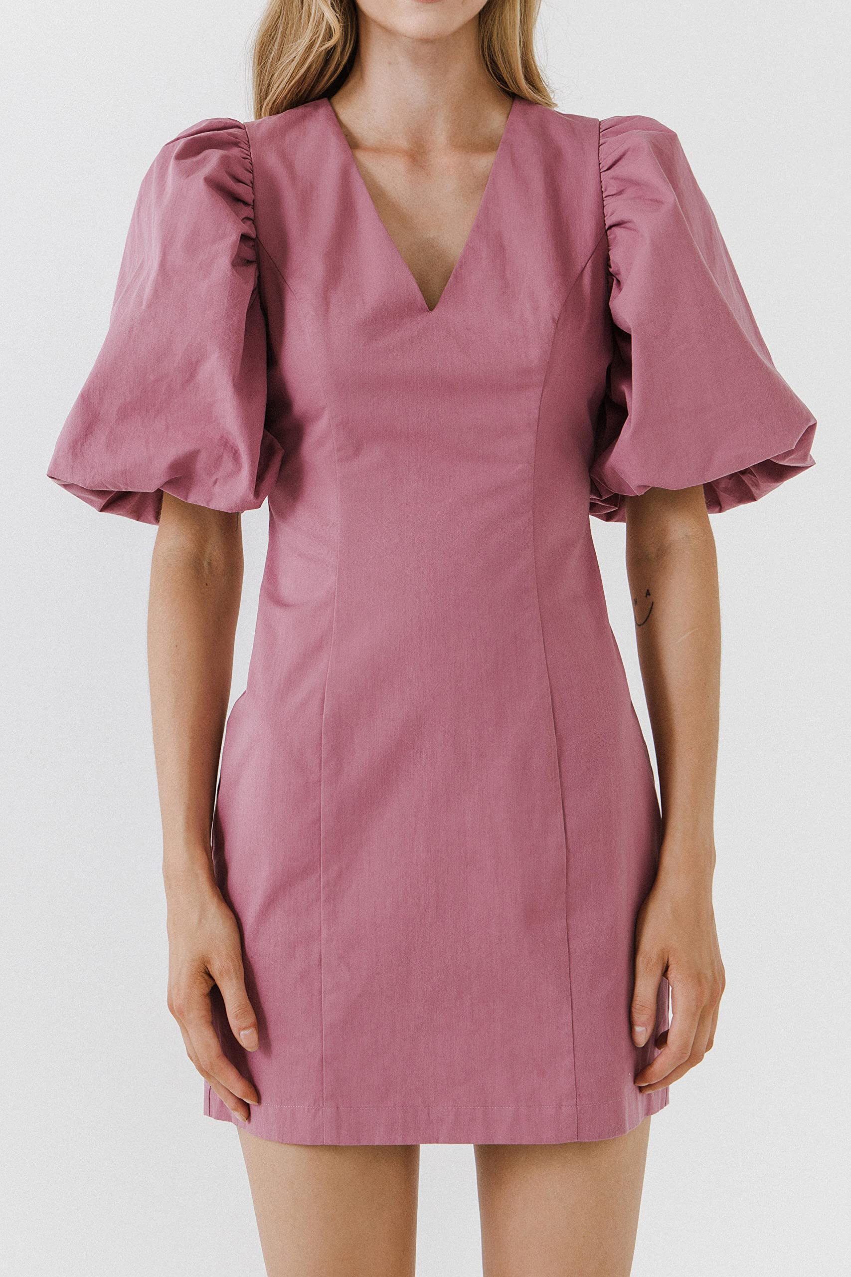 Endless Rose Women's Puff Sleeve Mini Dress in Mauve - Perfect for Summer Parties, Date Nights & Casual Outings
