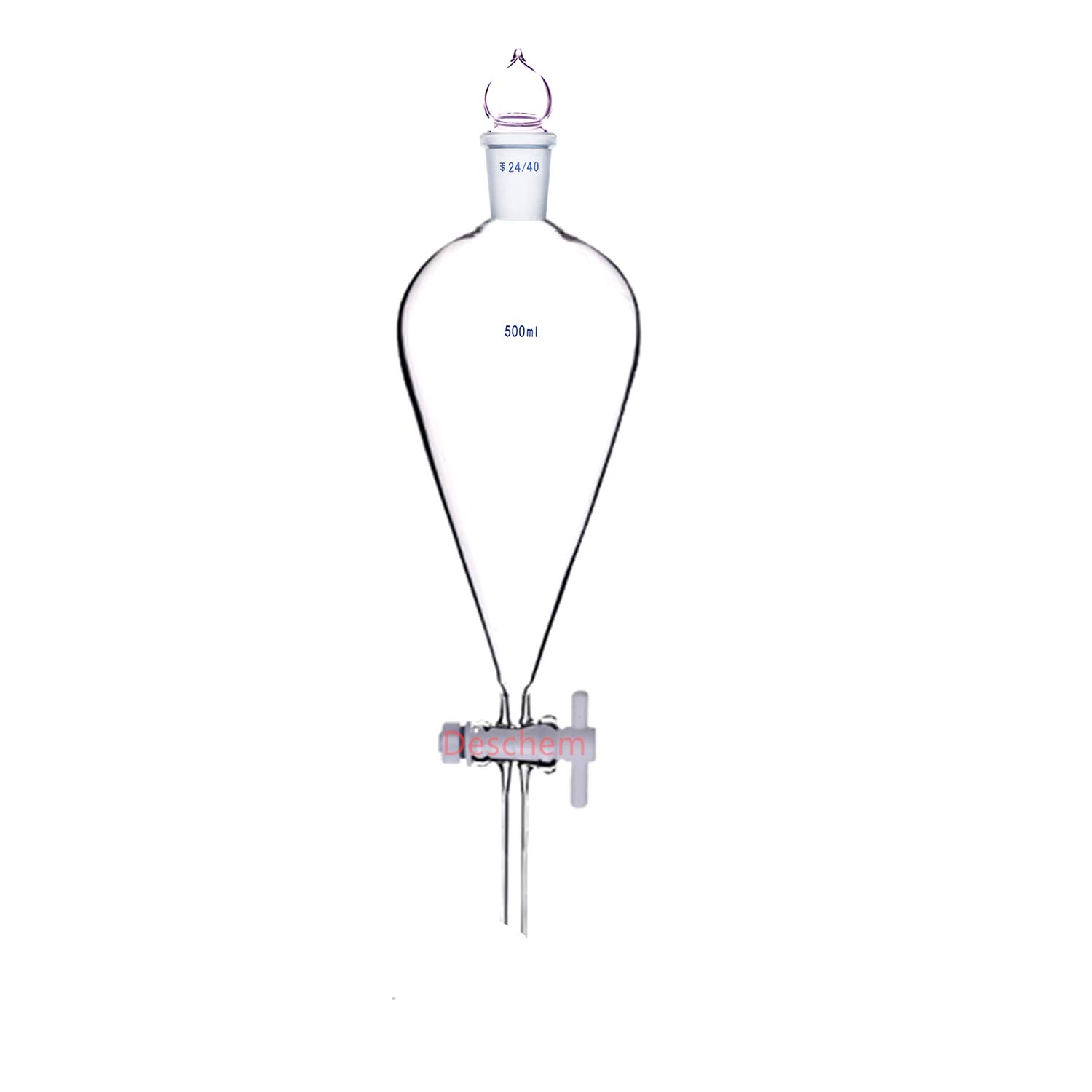 500ml Pear-Shaped Glass Separatory Funnel with PTFE Stopcock & Straight Drop Tube - 24/40 Joint for Essential Oil Extraction, Chemistry Lab & Liquid Separation