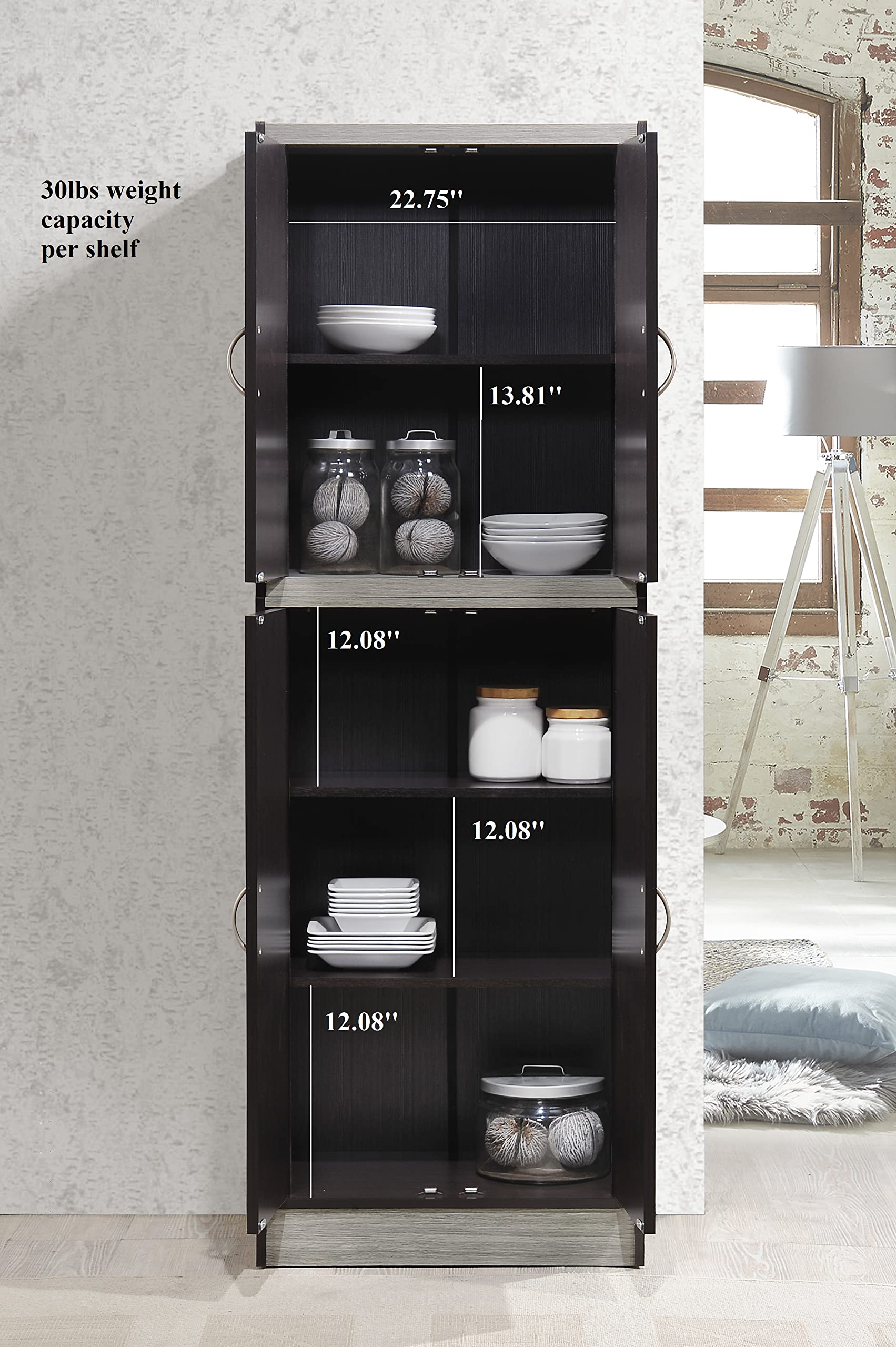 Hodedah 4-Door Kitchen Pantry Cabinet with Adjustable Shelves, Chocolate Finish - Perfect for Pantry Organization, Kitchen Storage & Small Space Solutions