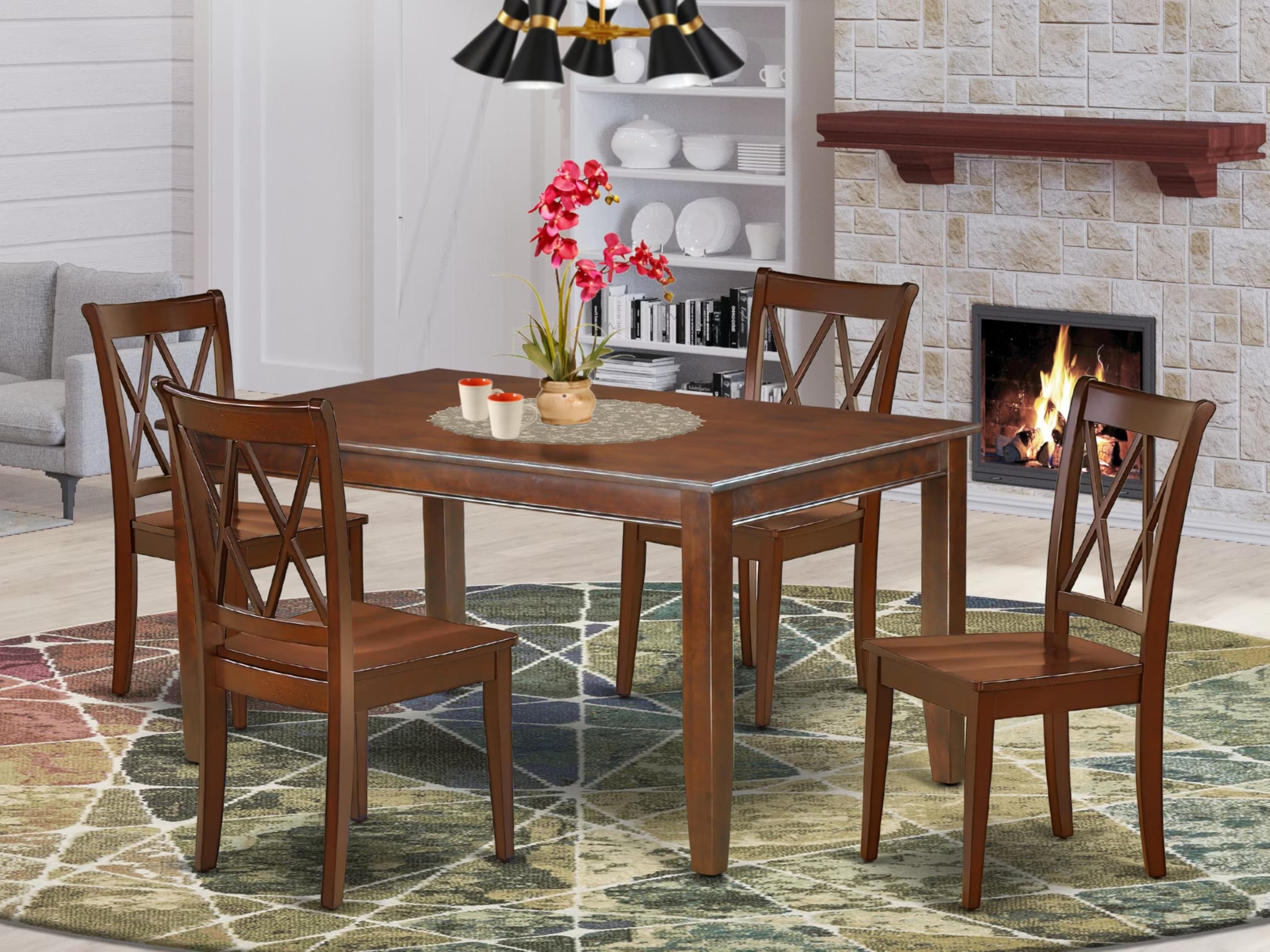 East West Furniture DUCL5-MAH-W 5-Piece Mahogany Dining Set with 36x60 Inch Rectangle Table & 4 Chairs - Perfect for Kitchen, Breakfast Nook & Small Dining Rooms