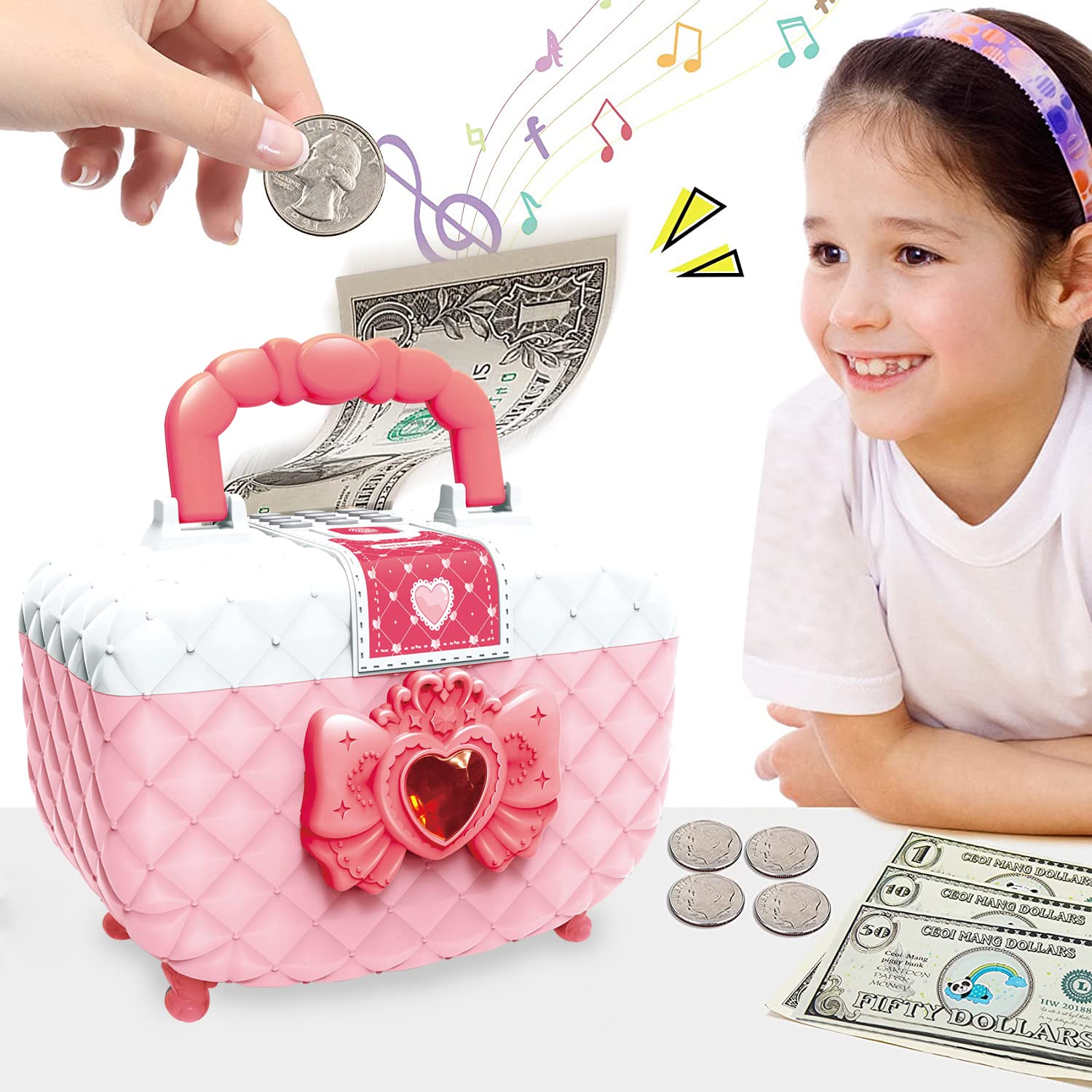 Pink Password Protected Piggy Bank for Girls - Secure Coin Money Storage Box - Perfect for Saving, Gifts & Kids' Financial Education