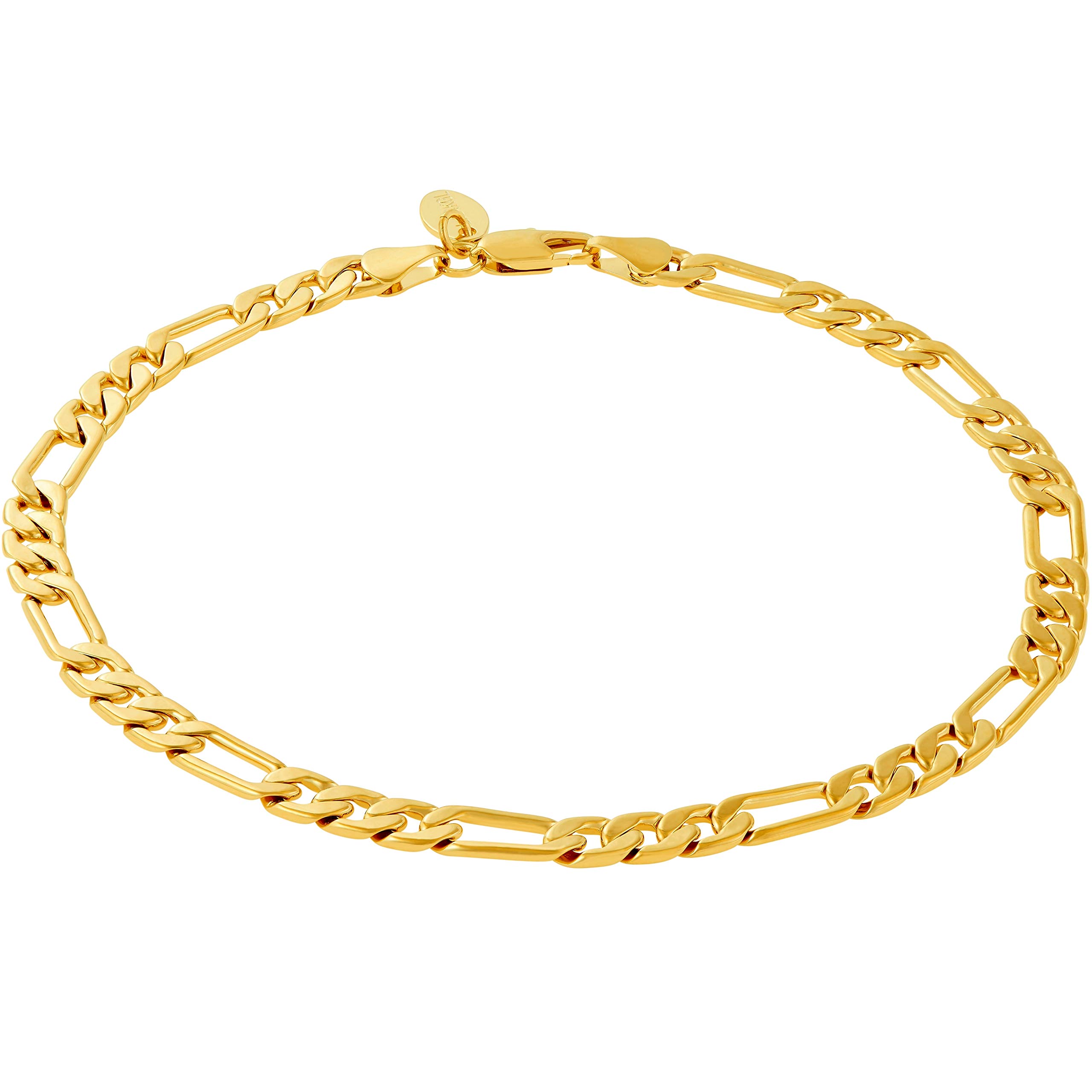 LIFETIME JEWELRY Women's 24K Gold Plated 5mm Figaro Chain Ankle Bracelet - Elegant Anklet for Everyday Wear, Parties & Special Occasions