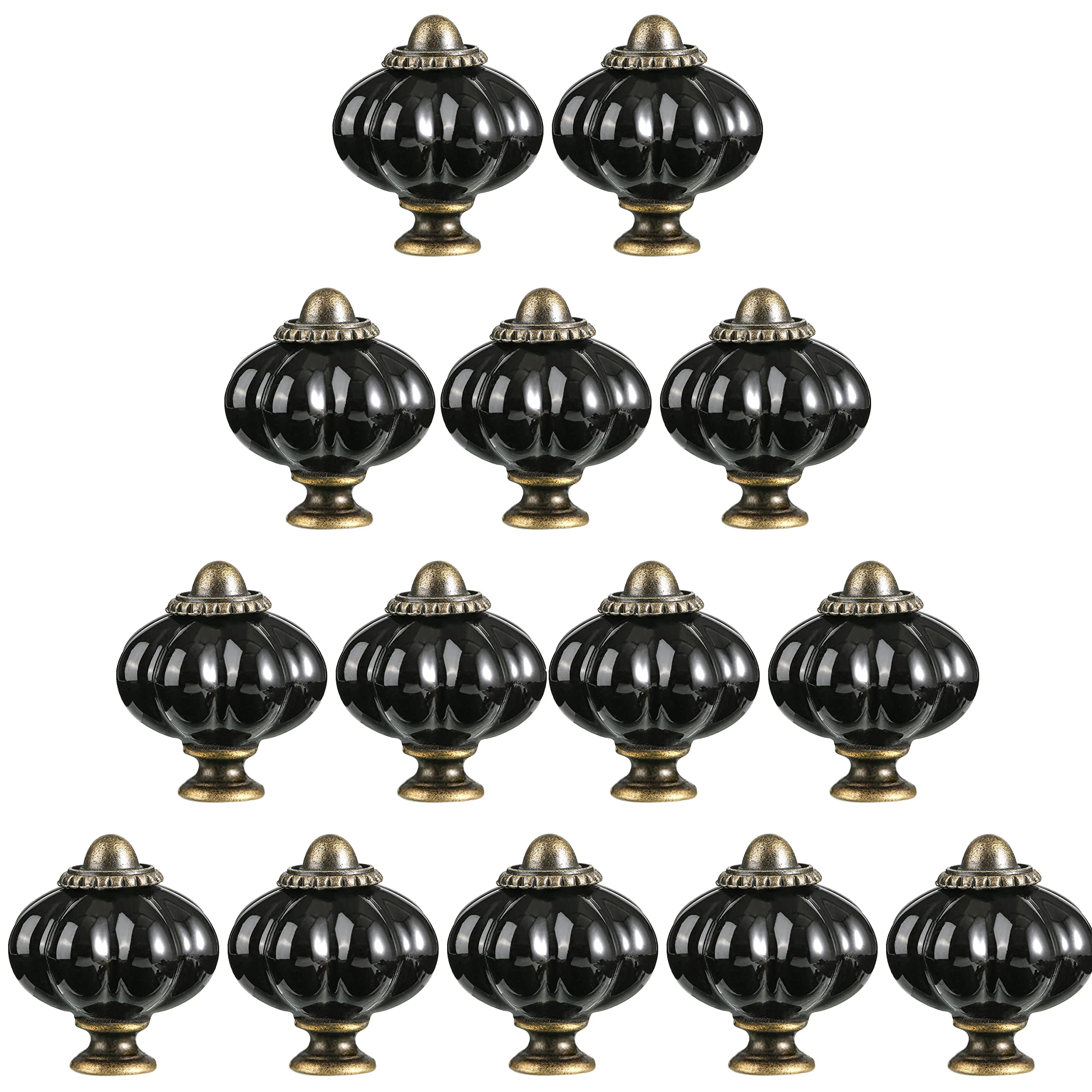 14 Pack Black Pumpkin Ceramic Drawer Knobs with Screws - Vintage Cabinet Hardware for Dressers, Wardrobes & Furniture DIY (Home Decor & Kitchen Upgrade)