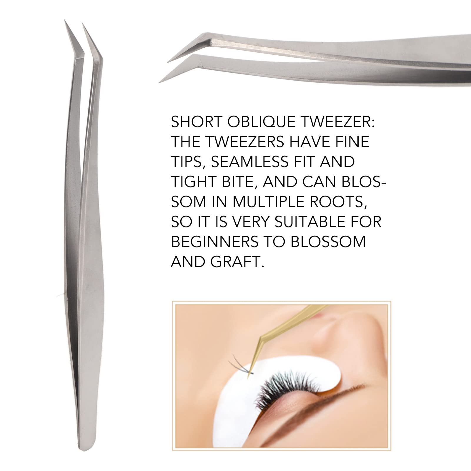Professional Stainless Steel Eyelash Extension Tweezers - Straight Pointed Lash Tweezer for Precise Grafting, Strong Hardness for Salon & Home Use (Short Oblique Tweezer) | Perfect for Lash Artists, DIY Extensions & Beauty Professionals