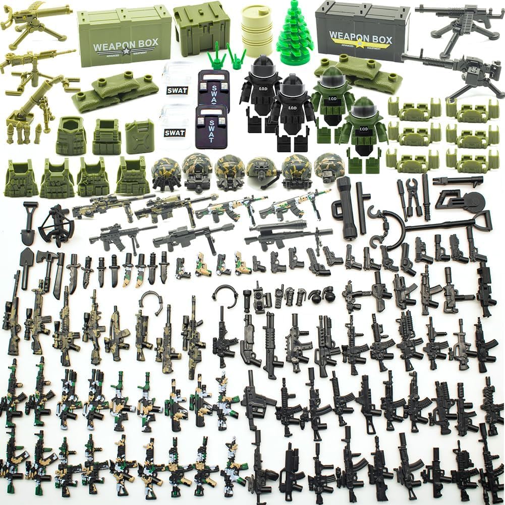 200+ Pcs Military Weapon Building Block Toy Set - SWAT Team & Army Soldier Gear Accessories Kit - Compatible with Major Mini Figures - Perfect for Battle Scenes, Role Play & Collectors