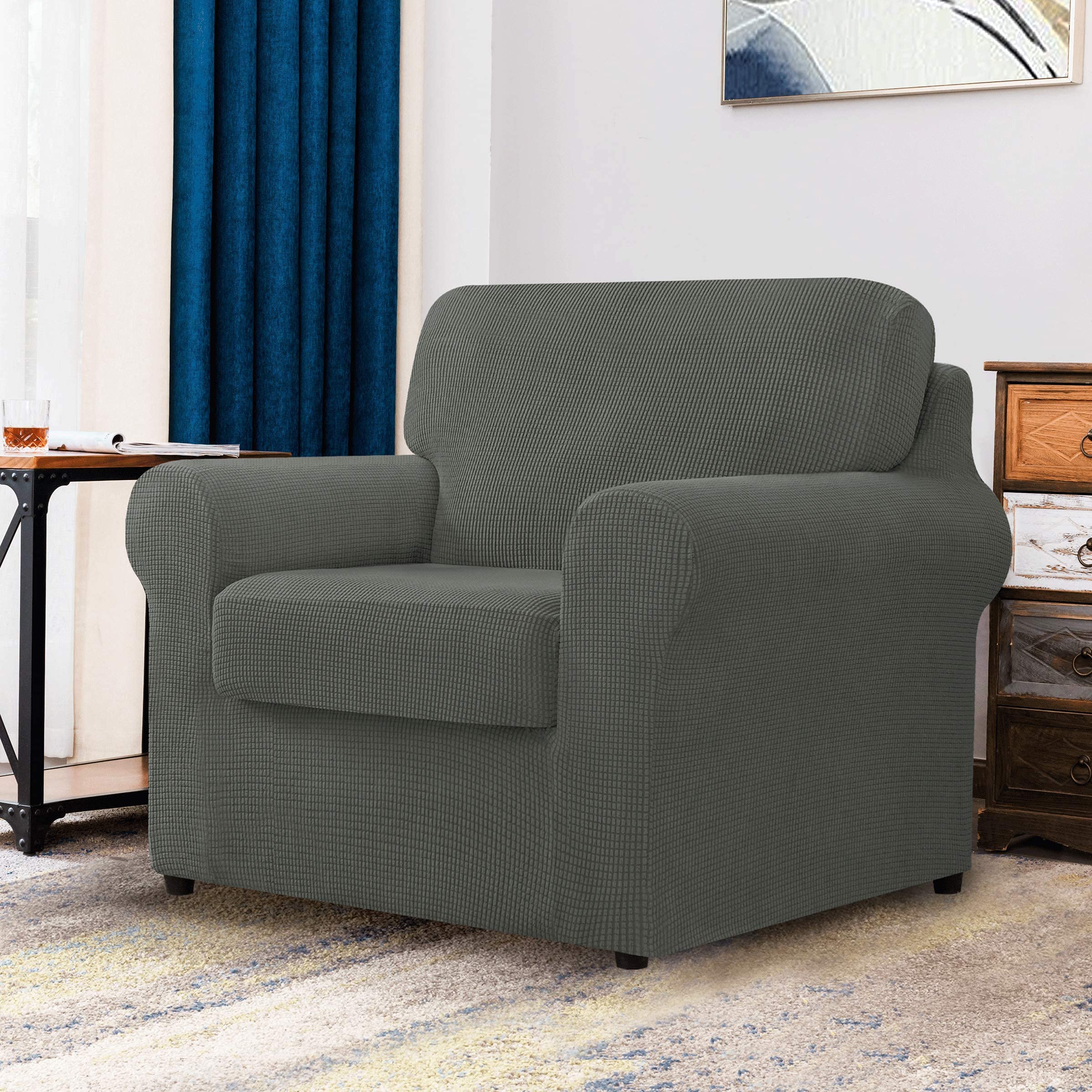 CHUN YI 2-Piece Armchair Sofa Slipcover Set - Stretchable Jacquard Fabric Couch Cover with Detachable Backrest & Cushion Covers (Dove Gray) - Perfect for Living Room, Office, and Home Decor