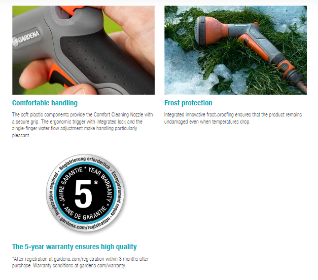 Gardena Comfort Cleaning Nozzle 18303-20 - High Pressure Spray Nozzle for Garden Hose | Perfect for Car Washing, Patio Cleaning & Plant Watering