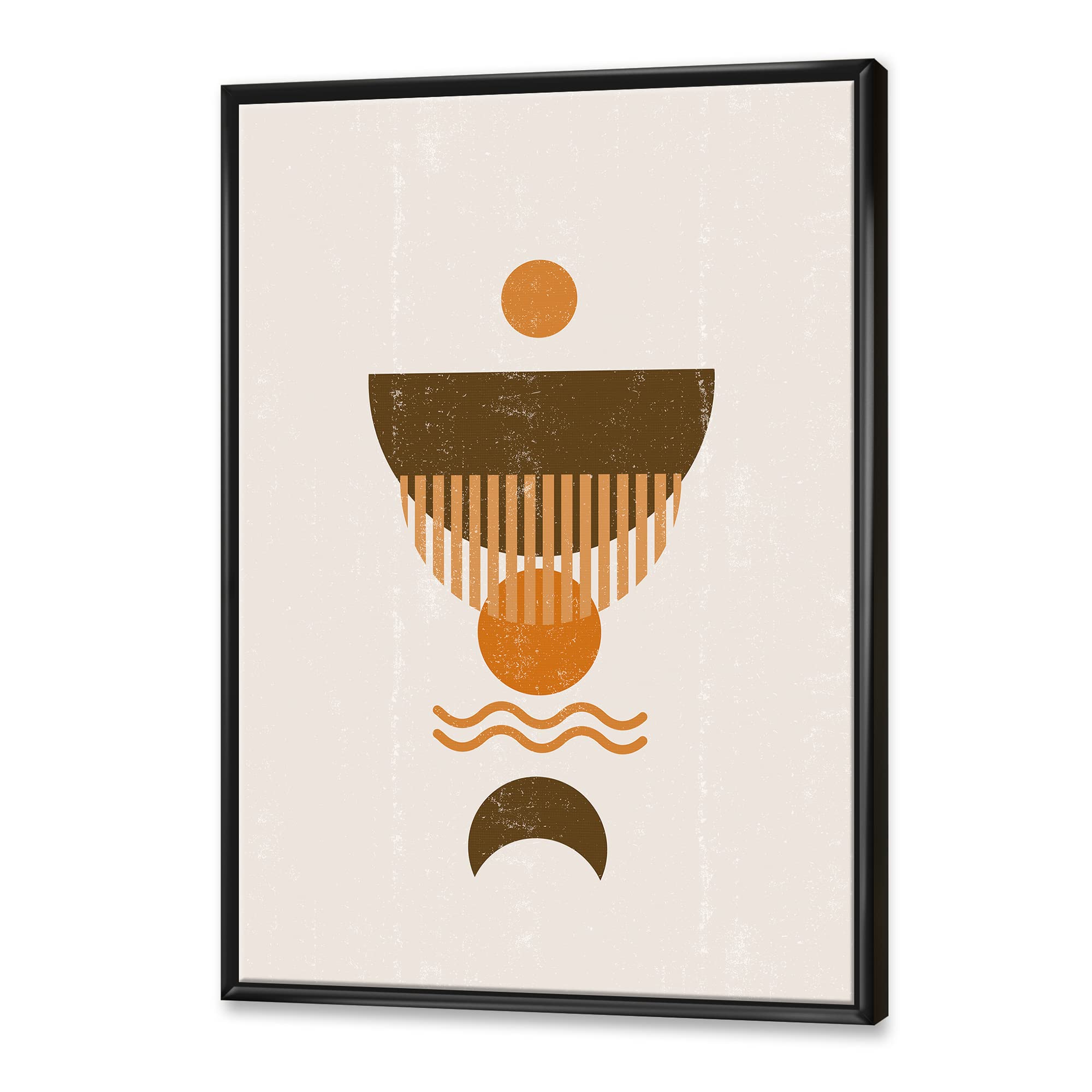 Abstract Minimal Orange Sun and Brown Moon Framed Canvas Wall Art - Modern Home Decor for Living Room, Bedroom & Office - Handmade Print for Contemporary Interior Design