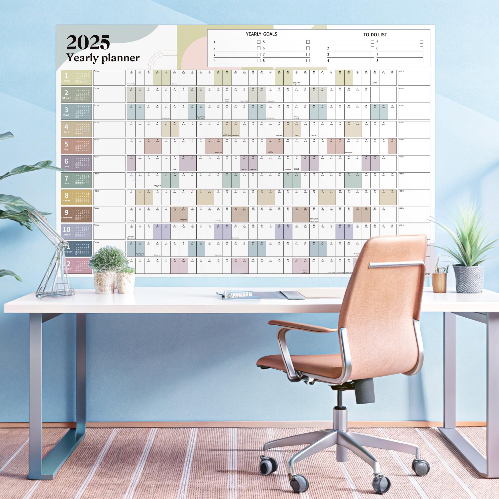 Ospelelf 2025 Large Dry Erase Wall Calendar - 32'' x 48'' Laminated Family Planner (Jan-Dec 2025) - Morandi Design | Perfect for Home, Office & Classroom Organization