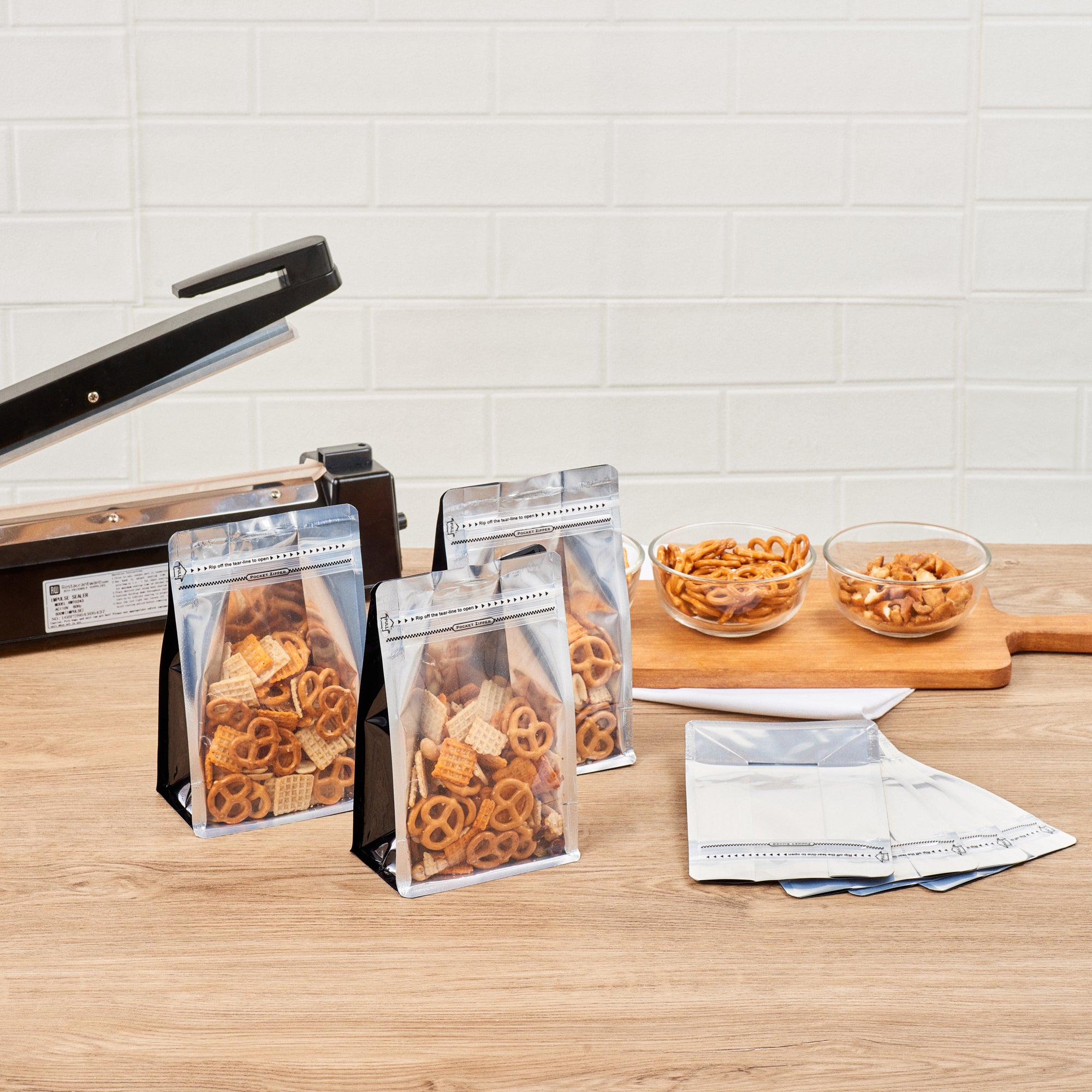 Black Plastic Medium Snack Bags with Double Seal & Rip Lock - 8x5x3.25 Inches - Heat Sealable Food Storage Bags (100 Count) - Perfect for School Lunches, Party Snacks & Bulk Food Packaging