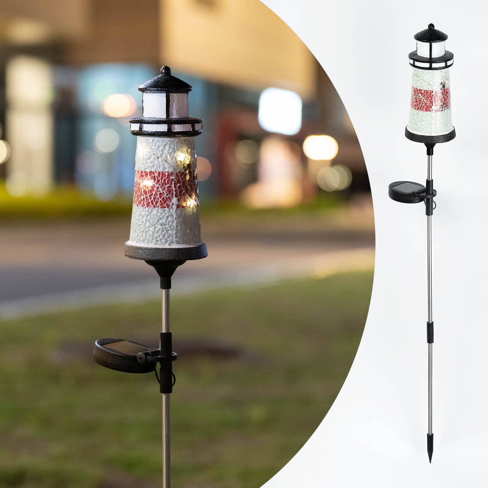 Solar Powered Outdoor Garden Lights - Waterproof Metal Stake Pathway Lighting for Lawn, Yard, Backyard | Decorative Lighthouse Design (3.23