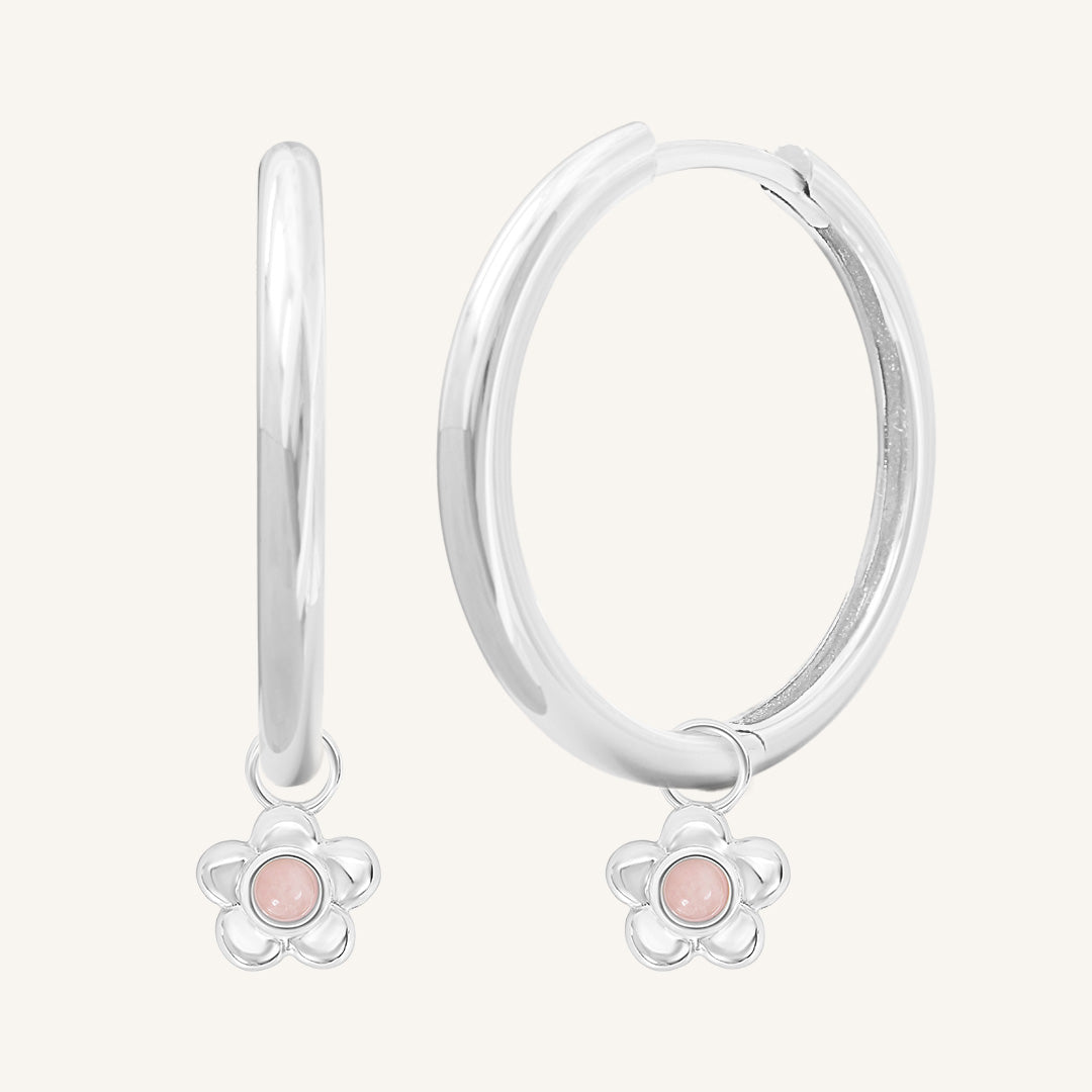 Blossom Charm Hoops Earrings for Women - Floral Dangle Earrings, Gold Plated Hypoallergenic Jewelry - Perfect for Weddings, Parties & Everyday Wear