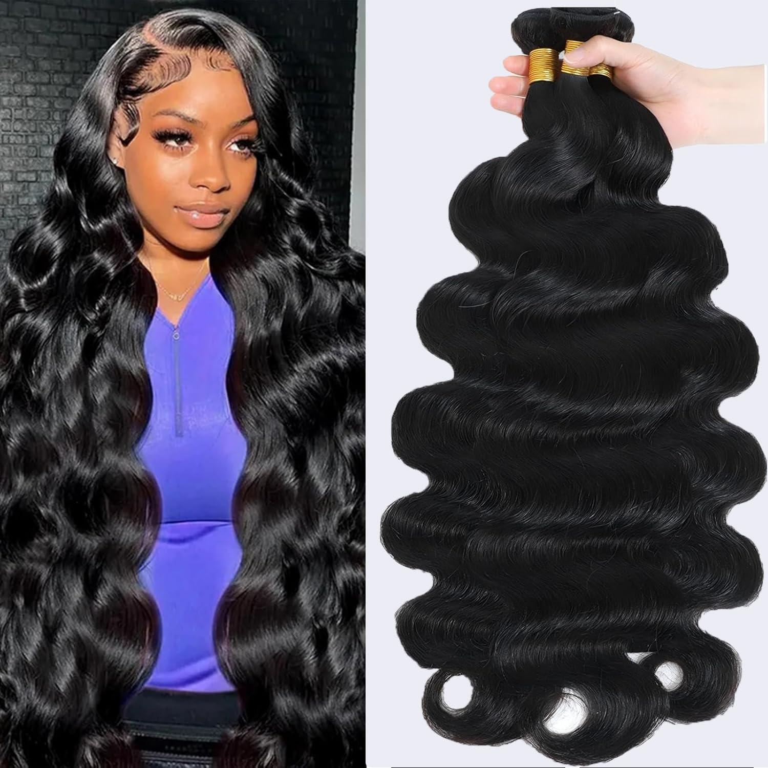 12A Body Wave Human Hair Bundles 100% Unprocessed Brazilian Virgin Hair - 32/34/36 Inches Wavy Weave Bundles (3 Bundles) Natural Color for Stunning Hairstyles & Extensions