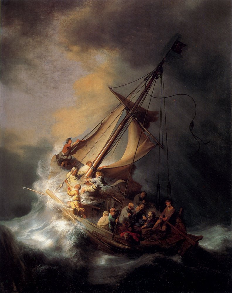 Hand Painted Rembrandt The Storm on the Sea of Galilee Oil Painting Reproduction - 24x36 Inch Baroque Art on Canvas, Famous Christian Wall Decor for Home, Office & Church