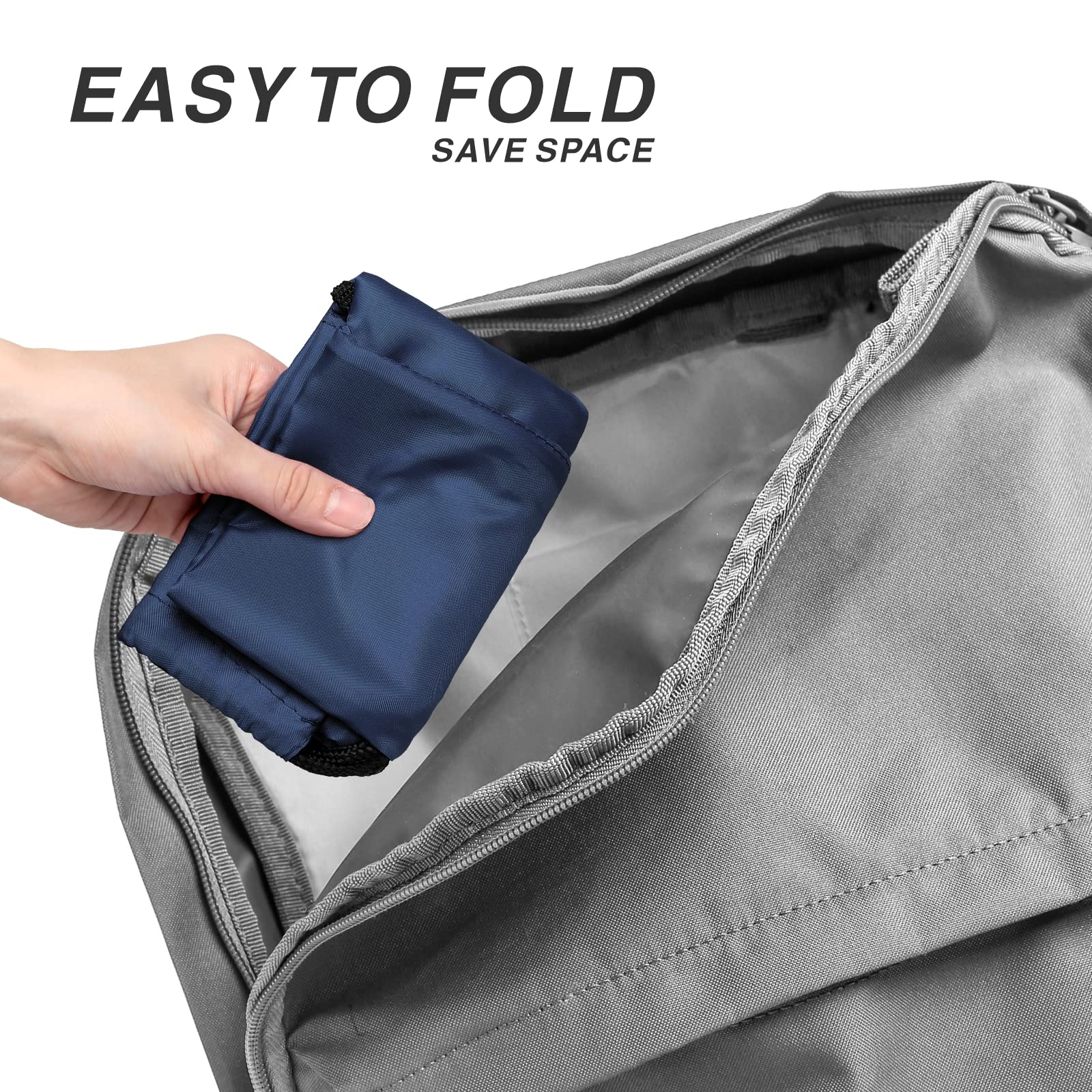 210D Nylon Foldable Drawstring Backpack with Zipper Side Pocket - Lightweight Sports Gym Tote Bag for Men & Women (Navy Blue) - Perfect for Workouts, Travel, and Everyday Use