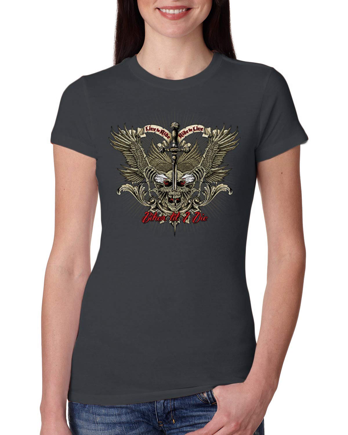 Biker Til I Die Live to Ride Motorcycle T-Shirt - Women's Slim Fit Junior Tee for Riding Enthusiasts - Perfect for Motorcycle Rallies, Biker Events & Casual Wear