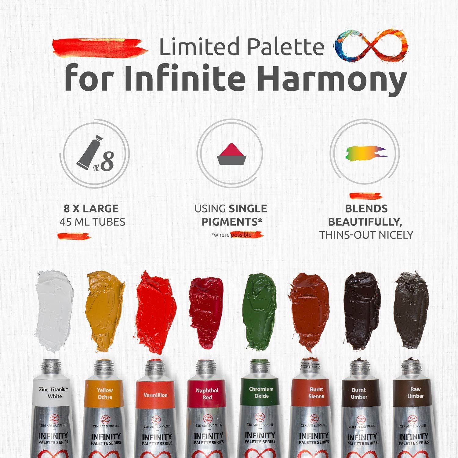 Premium Non-Toxic Oil Paint Set for Professional Artists - 12 Colors (3 x 8 x 45ml Tubes) - Portrait, Essential & Impressionist Palettes with High Pigment & Glossy Finish | Perfect for Studio Painting, Canvas Art & Landscape Masterpieces