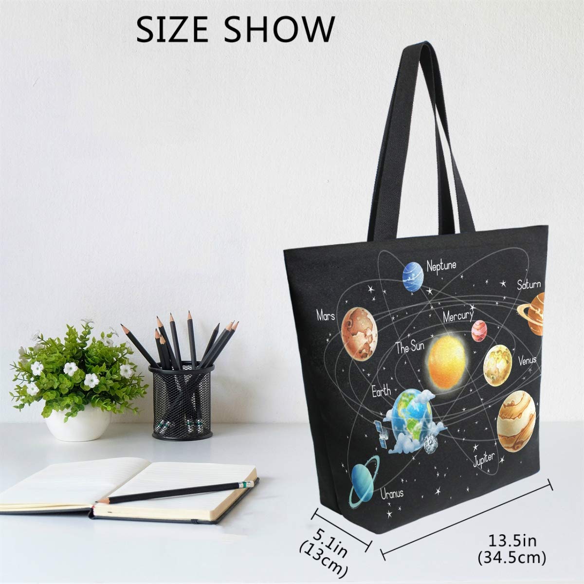 Outer Space Canvas Tote Bag for Women - Large Reusable Cotton Shopping Bag with Planet Design, Durable Multipurpose Grocery Tote for Outdoor, Travel & Daily Use