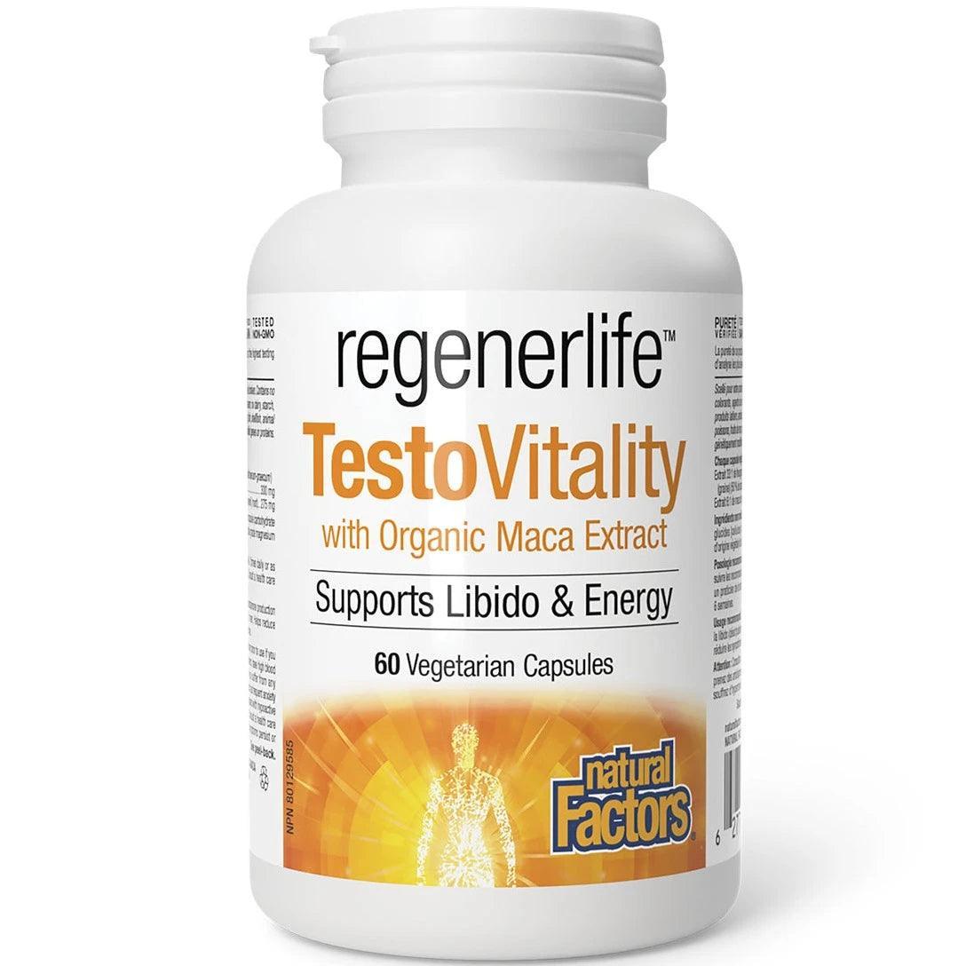 Natural Factors RegenerLife TestoVitality 60 Veggie Caps - Natural Testosterone Support for Men, Energy & Vitality Booster - Perfect for Active Lifestyles & Fitness Enthusiasts