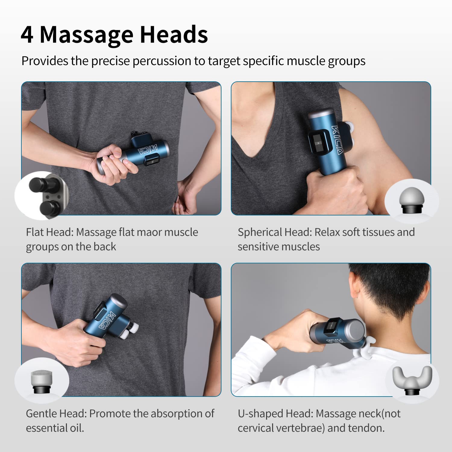 Kica Pro Double-Head Mini Massage Gun with LED Display Touchscreen - Handheld Deep Tissue Percussion Muscle Massager for Therapy & Relaxation - 6 Interchangeable Heads & 10 Speed Levels - Powerful Brushless Motor - Perfect for Athletes, Gym Recovery & Home Pain Relief