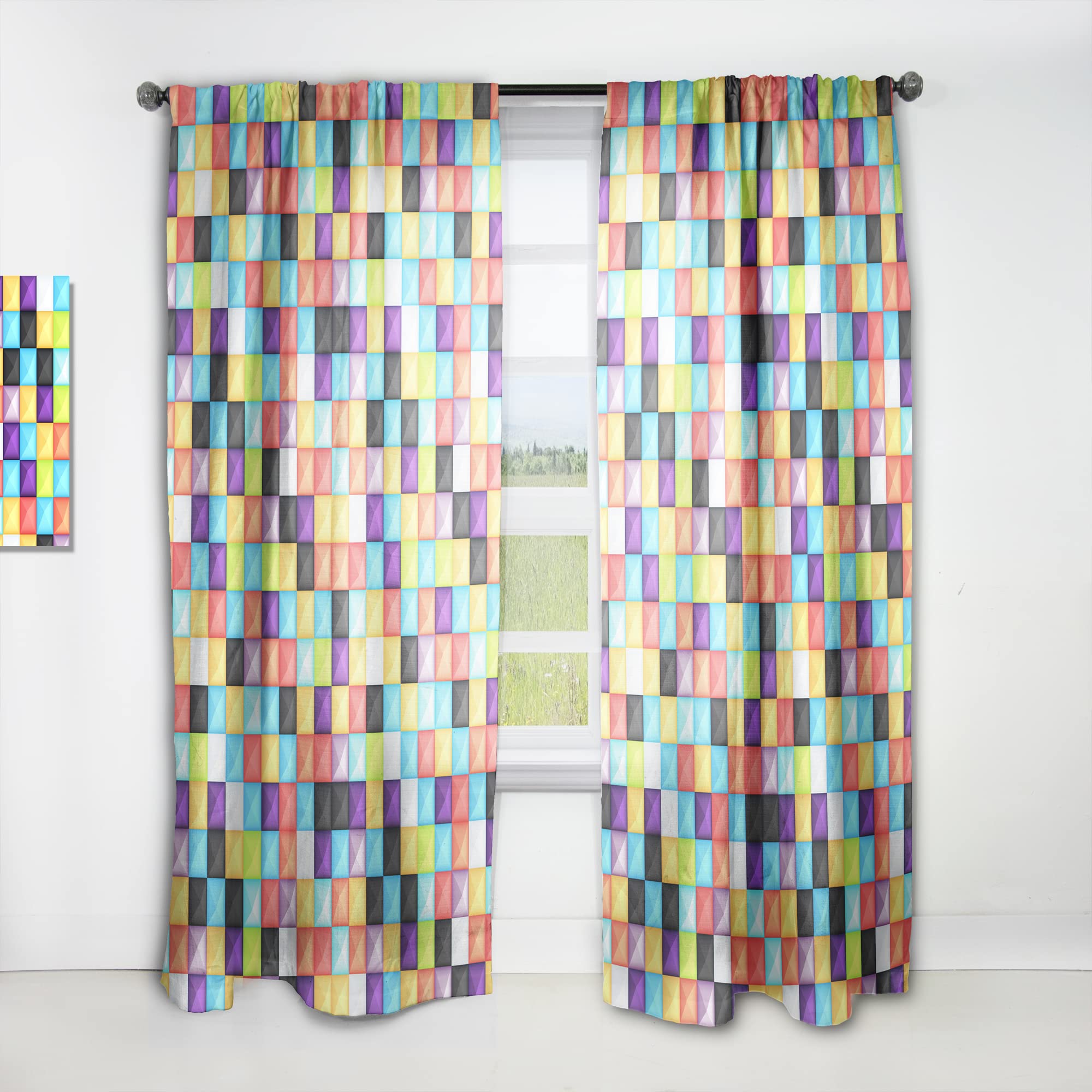 DesignQ Thermal Insulated 3D Square Pattern Curtains for Bedroom & Living Room - Single Panel 52x90 Inches - Energy Saving Blackout Drapes for Home Decor