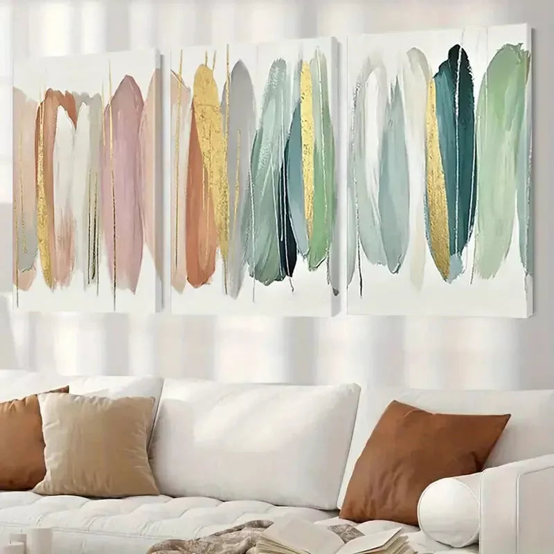 3pcs Modern Abstract Colorful Banana Leaves Wall Art Set - 50x70cm Framed Canvas Prints - High Quality Australian Made Tropical Decor - Perfect for Living Room, Bedroom, Office & Nursery Decorations