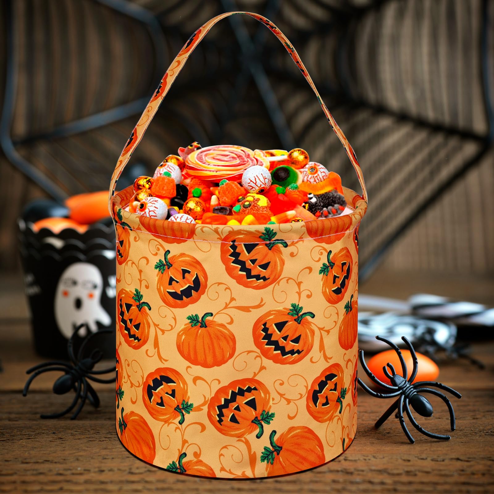 Happy Halloween Pumpkin Storage Basket - Collapsible Gift Bucket with Handles, Home & Office Decor for Nursery, Parties, and Fall Seasonal Decorations