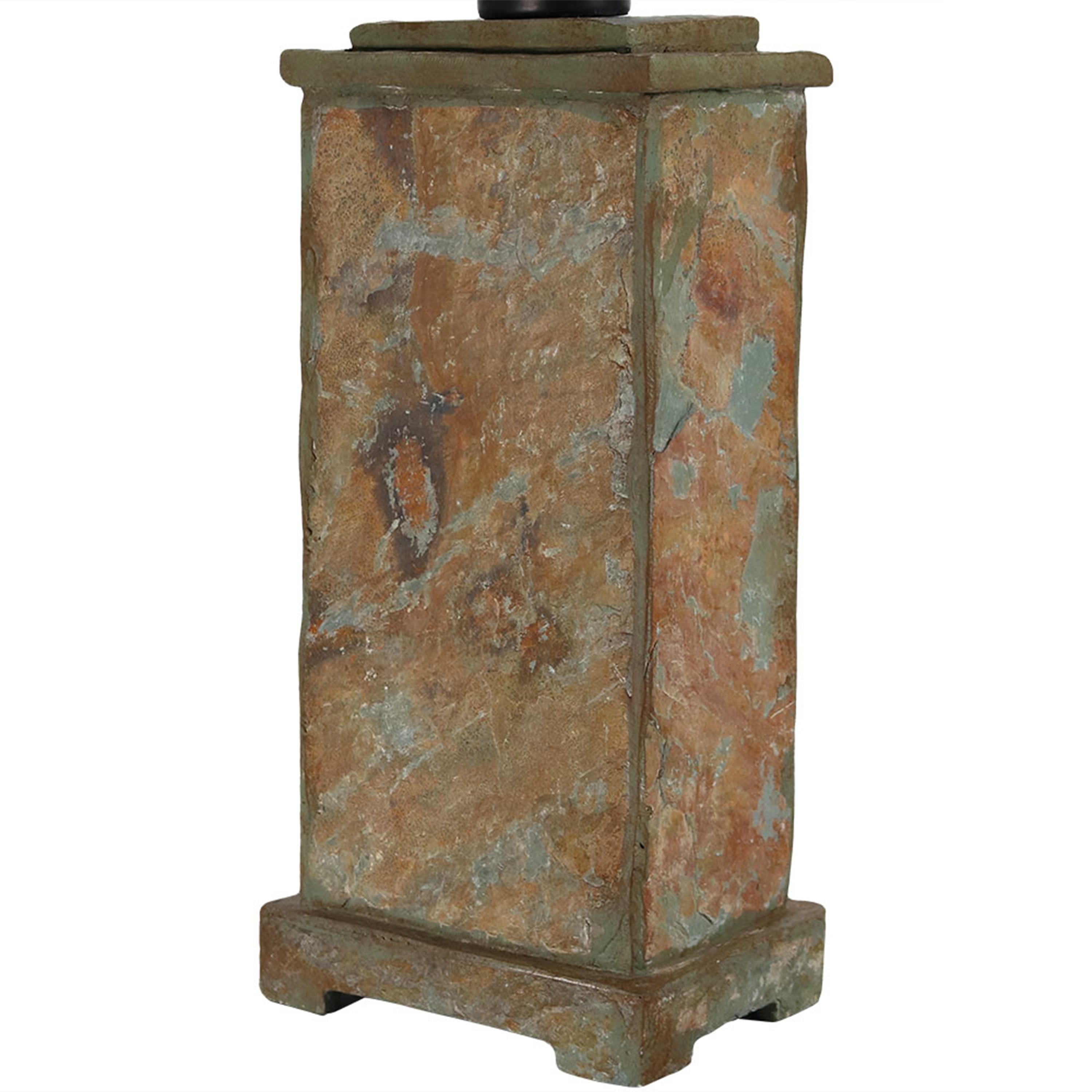 Sunnydaze 24 Inch Outdoor Table Lamp with Gray Cotton Lampshade & Stone Base - Perfect for Patio, Garden, Deck, and Porch Lighting