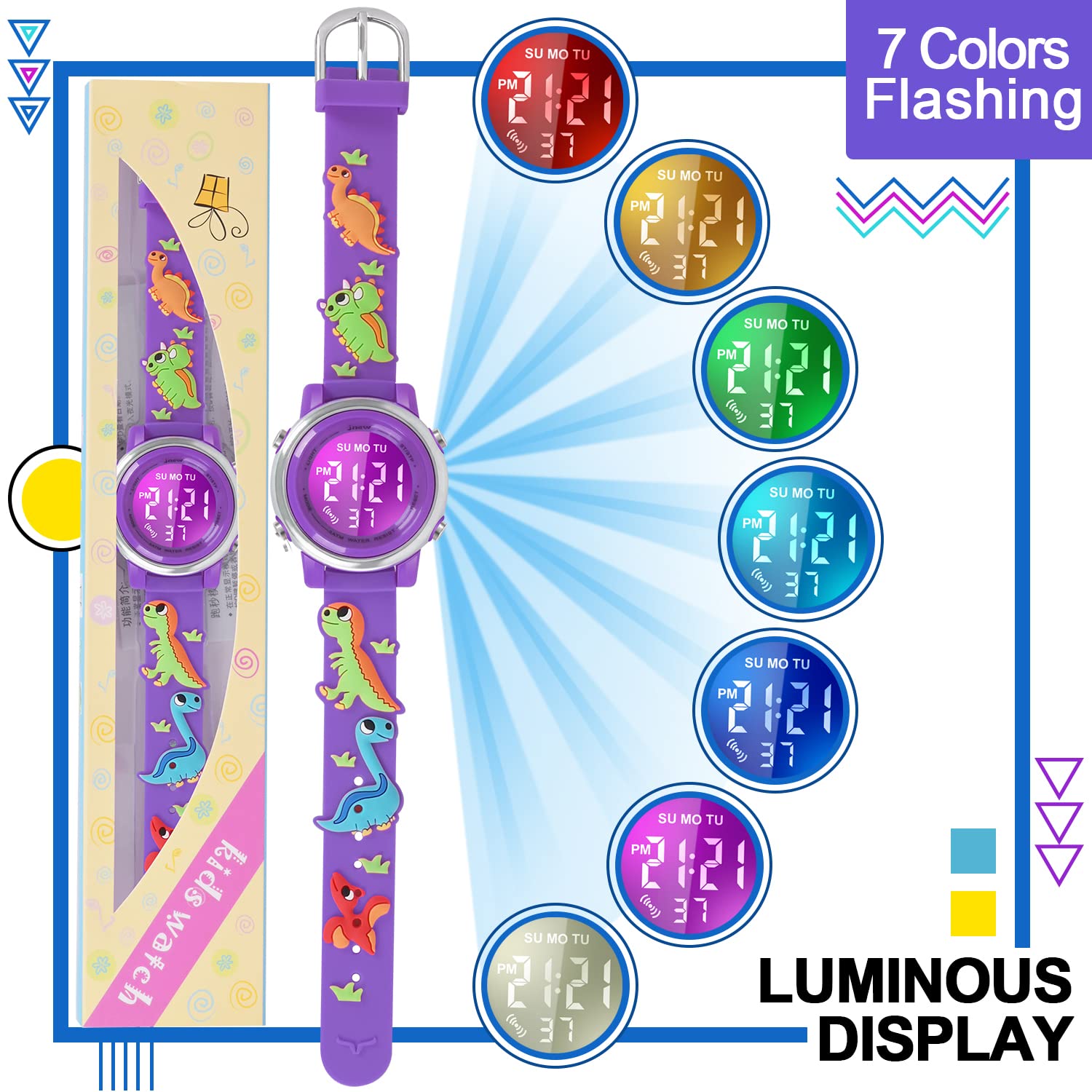 Waterproof Kids Watches with Alarm - Dinosaur Themed Digital Watch for Boys & Girls Ages 3-10 - Perfect for Swimming, Outdoor Play & School Activities