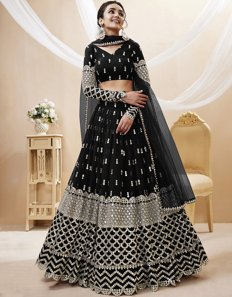 Elegant Black Georgette Lehenga Choli for Women | Indian Bridal Wear | Wedding Party & Festive Occasion Outfit