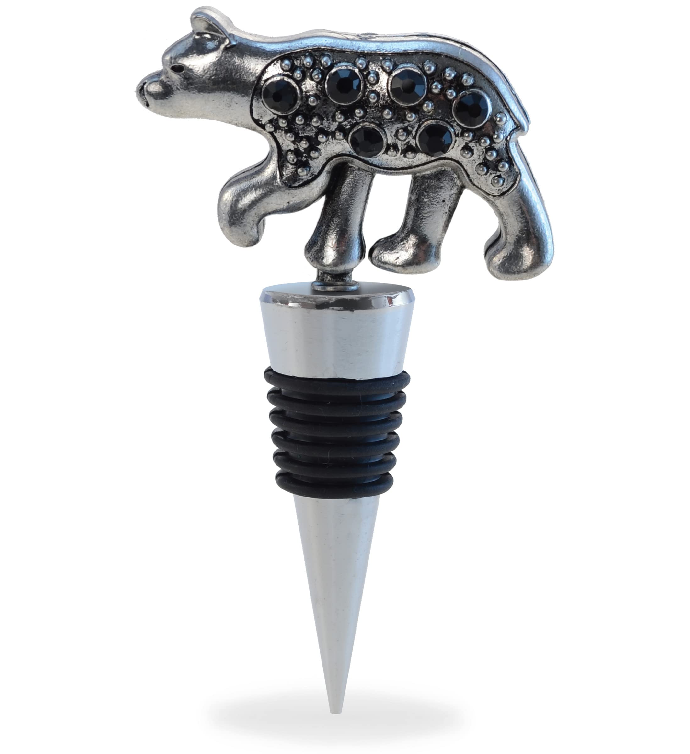 Cheers Black Bear Metal Wine Stopper - Elegant Vacuum Seal Reusable Wildlife Animal Bottle Cork, Airtight Leak-Proof Wine Bottle Topper - Perfect for Home Bar Decor, Unique Gift for Wine Lovers & Hostess Gifts - Great for Parties, Weddings and Holiday Entertaining