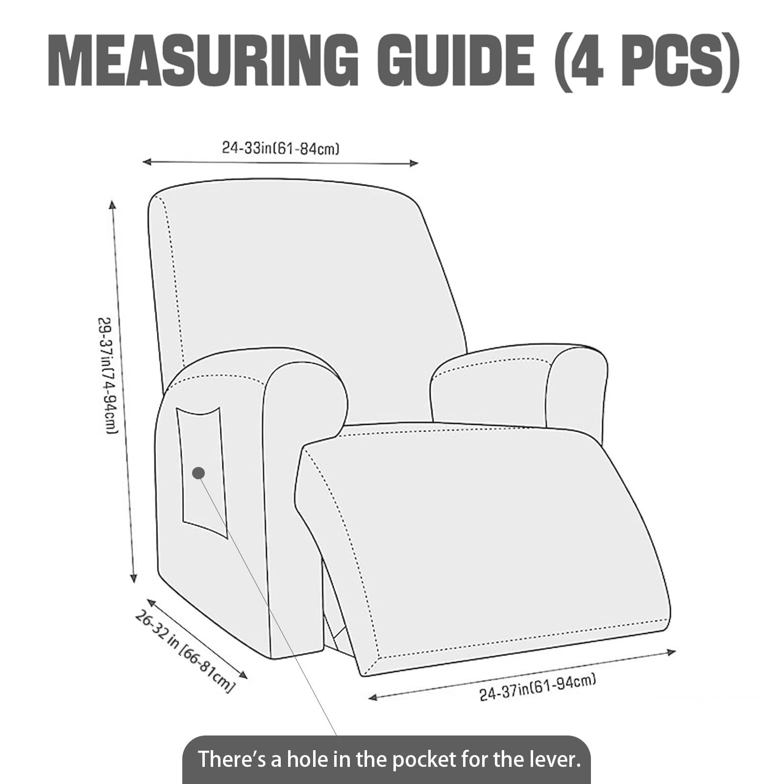 Premium Velvet Recliner Cover Set of 4 - Stretchable Slipcover with Elastic Straps for Lazy Boy & Reclining Chairs, Soft Sofa Protector in Black - Perfect for Living Room, Home Theater & Lounge Furniture Protection