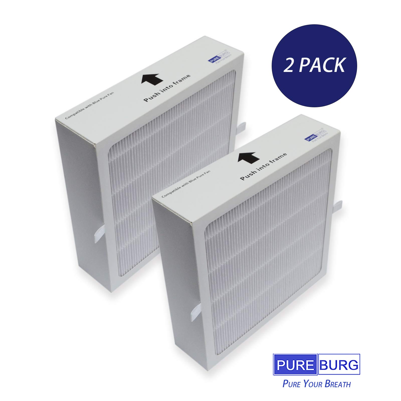 **PUREBURG H13 HEPA Replacement Air Filter (2-Pack) - Compatible with Blueair Pure Fan Auto & Blue Pure Purifying Fan - Dust & Allergen Reduction for Home, Office & Bedroom**
