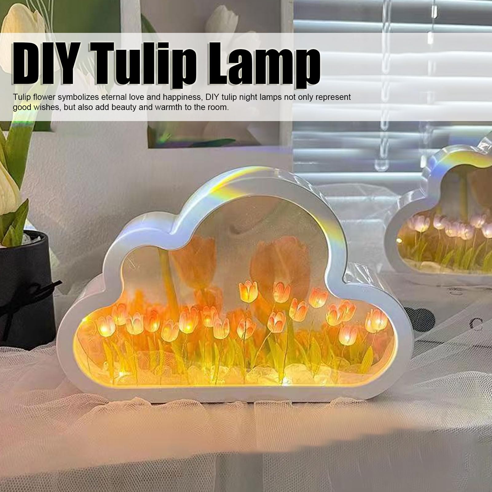 Mirror Bedside Lamps with 225mAh Battery - Easy Assembly Night Light for Study & Bedroom Decor, DIY Happiness Symbol Lighting for Reading & Relaxation