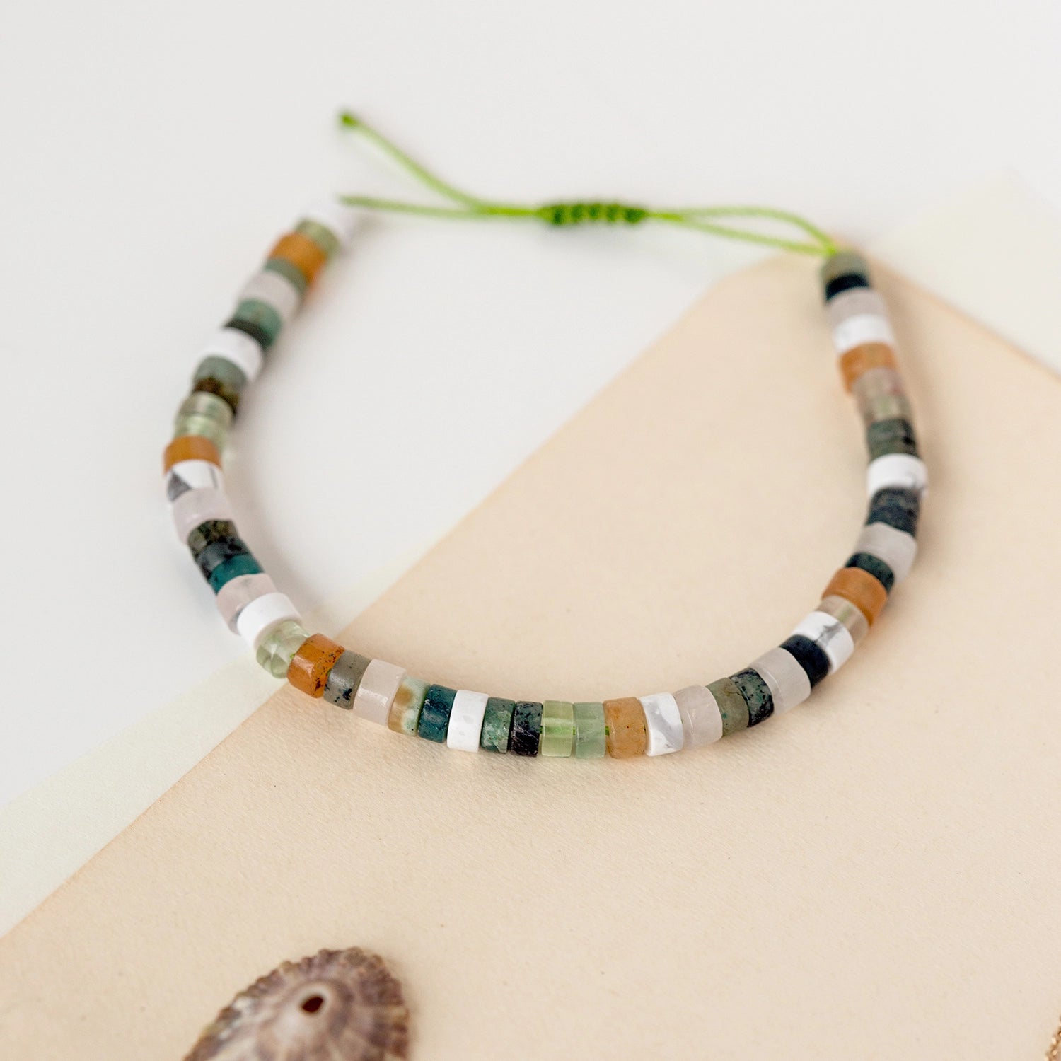 Handmade Seagrass Cord Bracelet with Olive Cord & Gemstone Beads - Boho Chic Jewelry for Women, Beach Wear & Summer Fashion Accessories